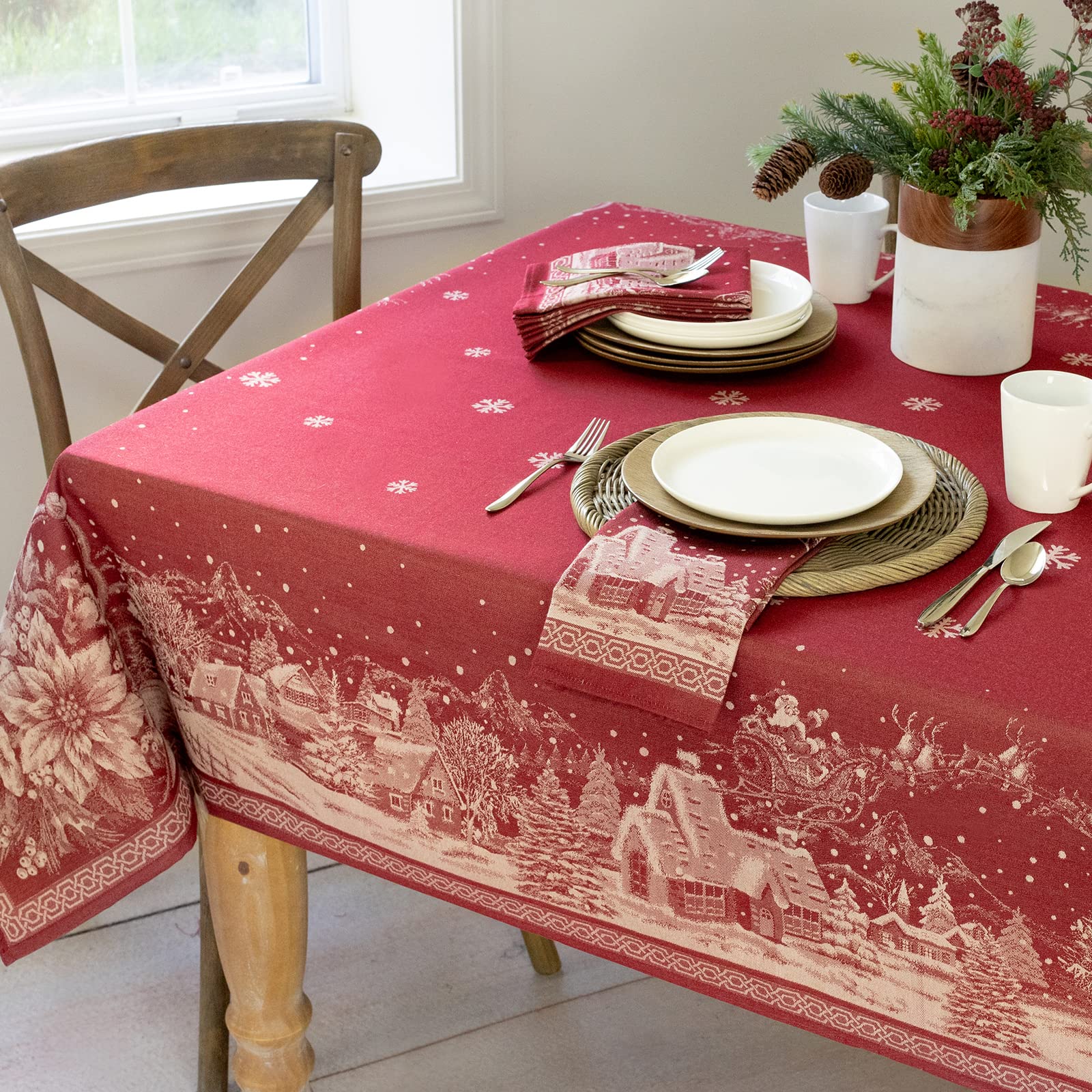 Benson Mills Engineered Jacquard Heavyweight Fabric Table Cloth, Holiday, Winter, And Christmas Tablecloth (Christmas Story, 60'