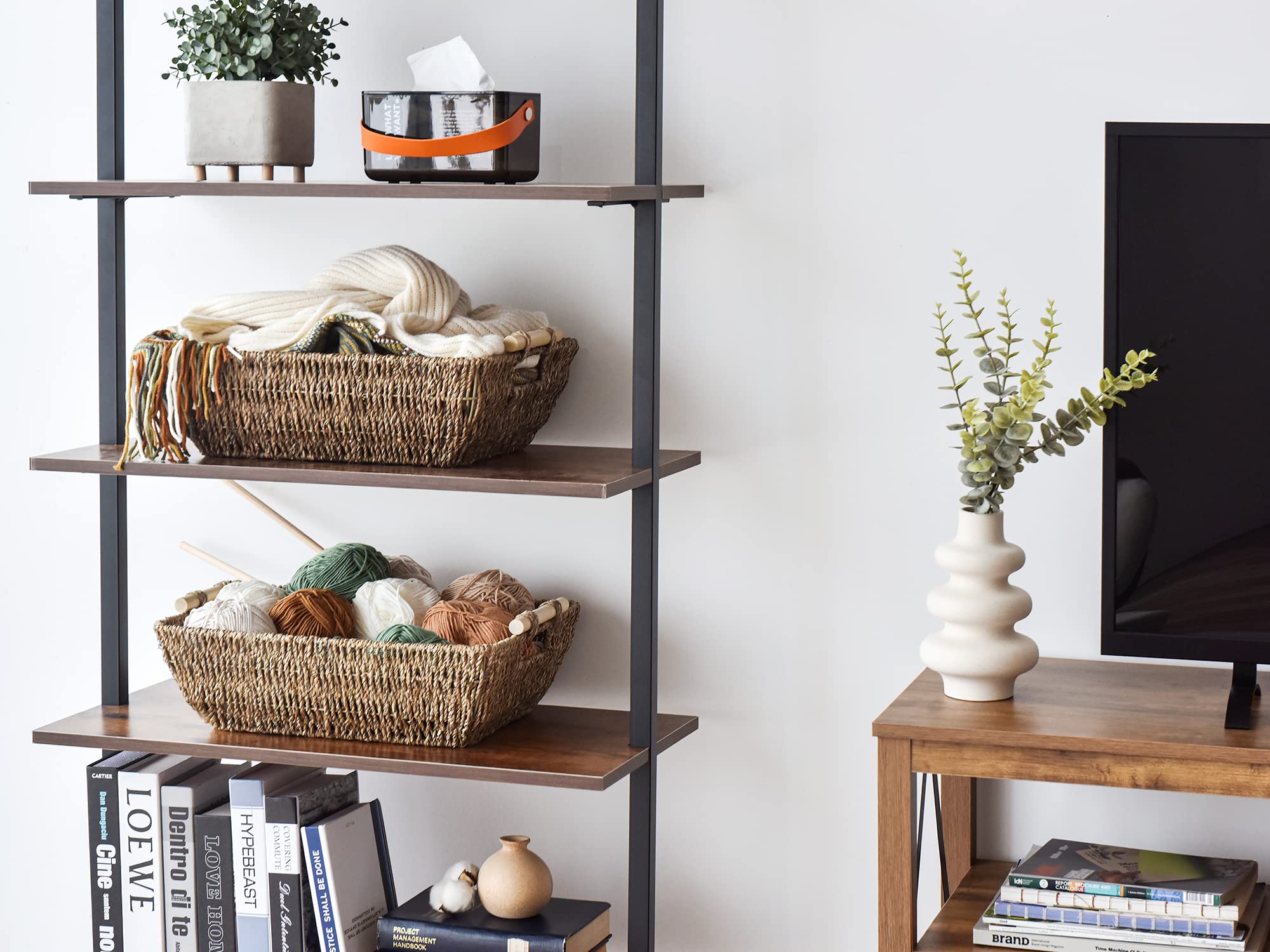 StorageWorks Hand-Woven Jumbo Storage Baskets with Wooden Handles  Seagrass Wicker Baskets for Organizing  2-Pack
