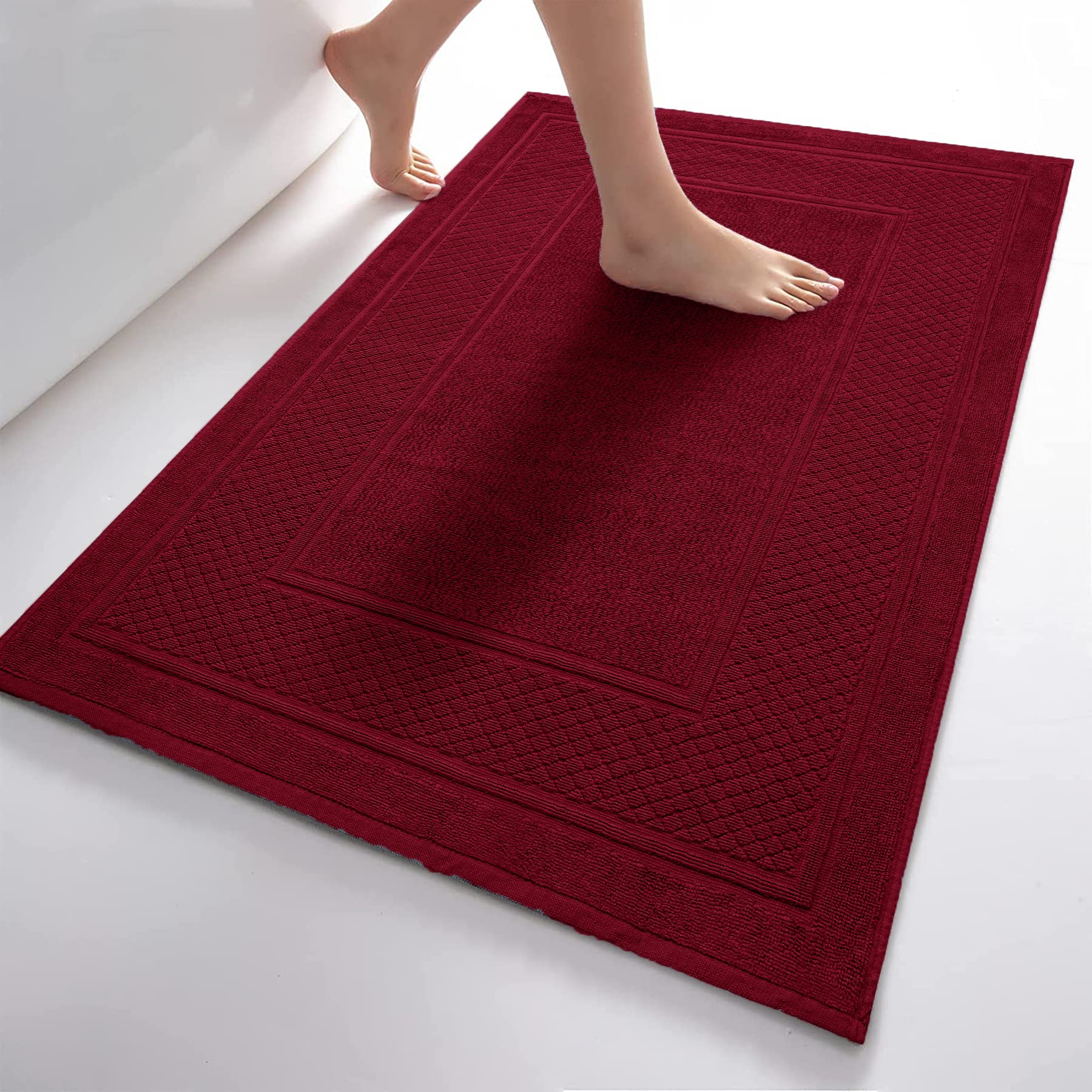 Avalon Cotton Bath Mat Towels Highly Absorbent Bath mats for Bathroom Soft Red Bath Mats and Bath Rugs  100% Cotton Bathroom Rugs  Hotel Quality Bathroom Mats 900GSM Pack of 2 (22''x34'')