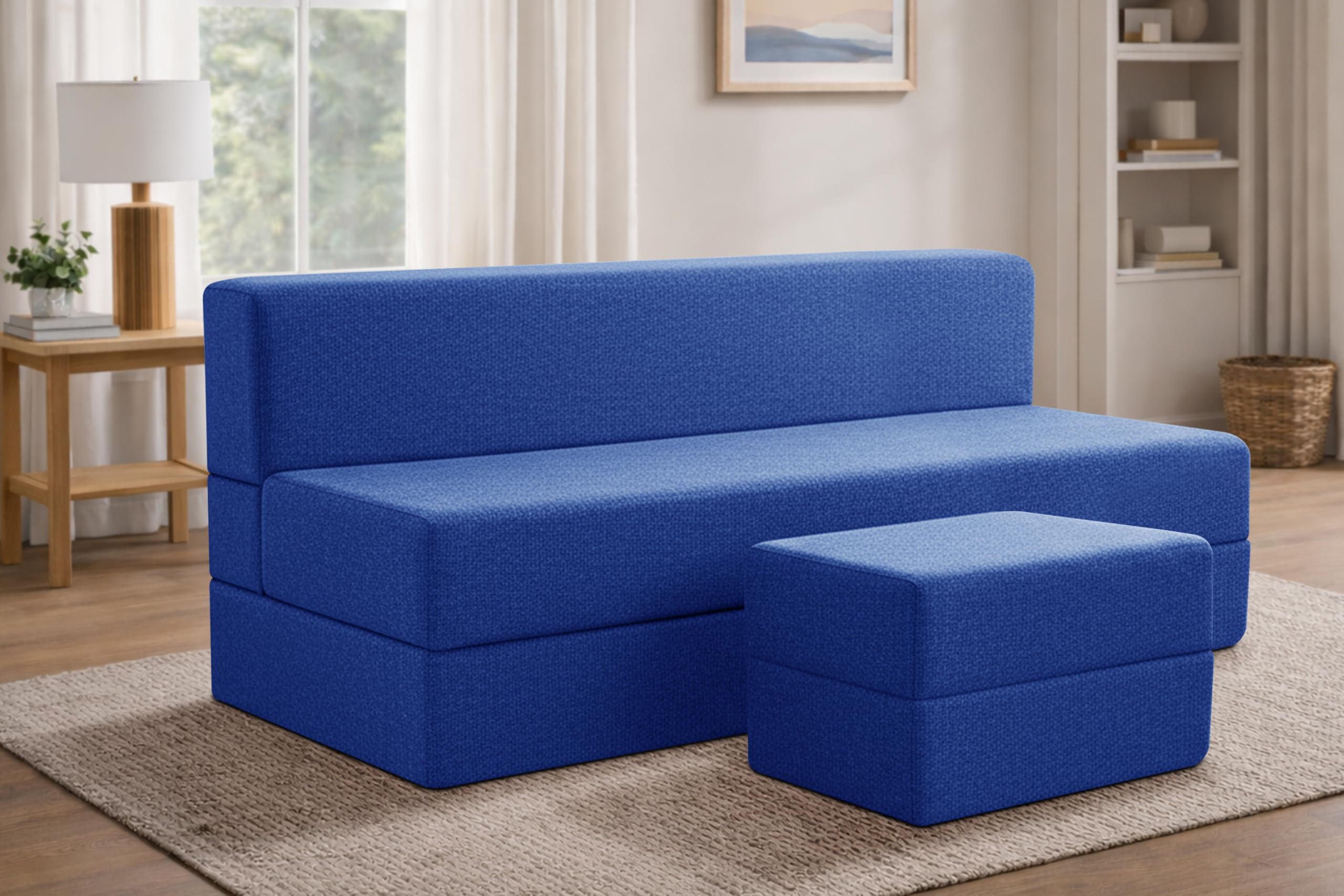 Rosebell Foldable SofaCumBed With Ottoman | 3In1 Convertible Sofa, Lounger & Bed6X6 Feet Four Seater Perfect For Home & Of