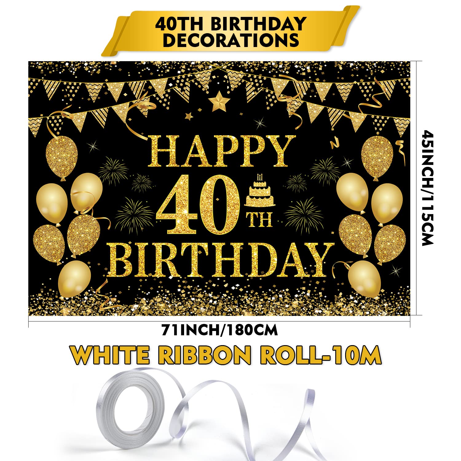 40Th Birthday Decorations For Men Women - Happy 40Th Birthday Banner Decorations Cheers To 40 Years Birthday Party Suppiles Blac