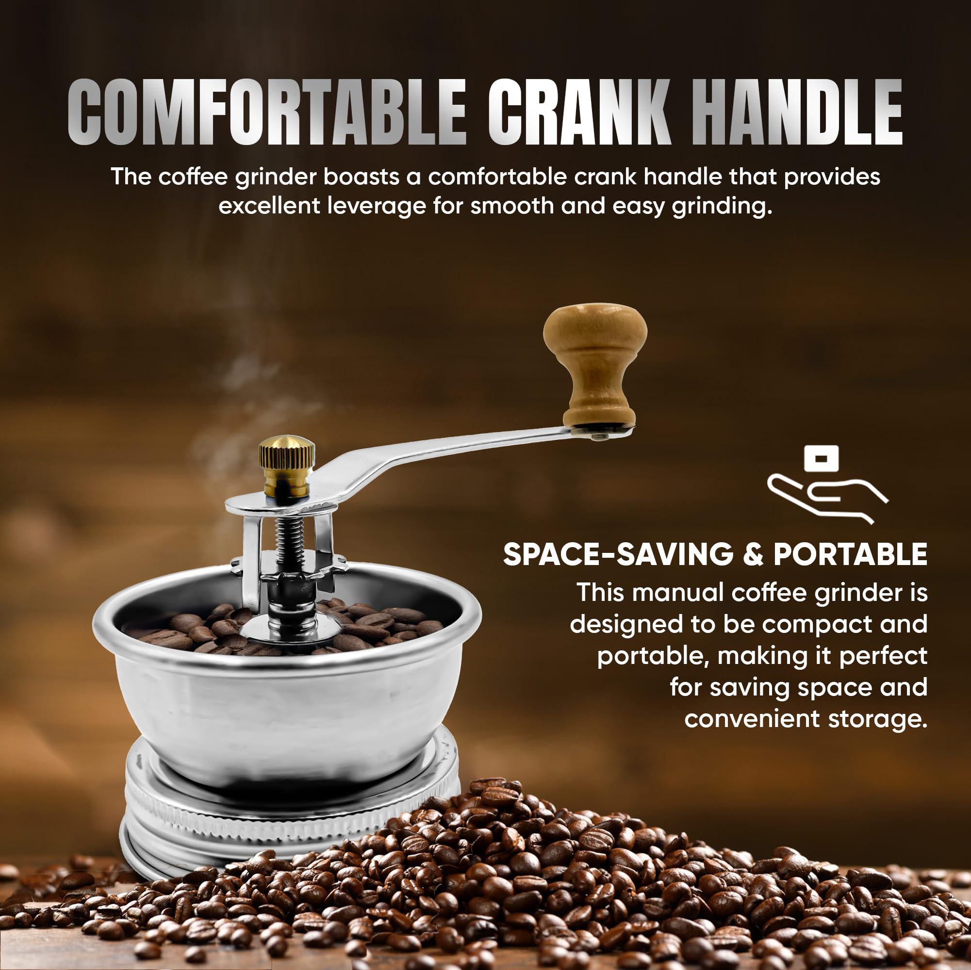 Stainless Steel Coffee Grinder Lid Attachment For Regular Mouth Mason Jars - Manual Crank Burr Grinder For Fresh Coffee, Ideal F