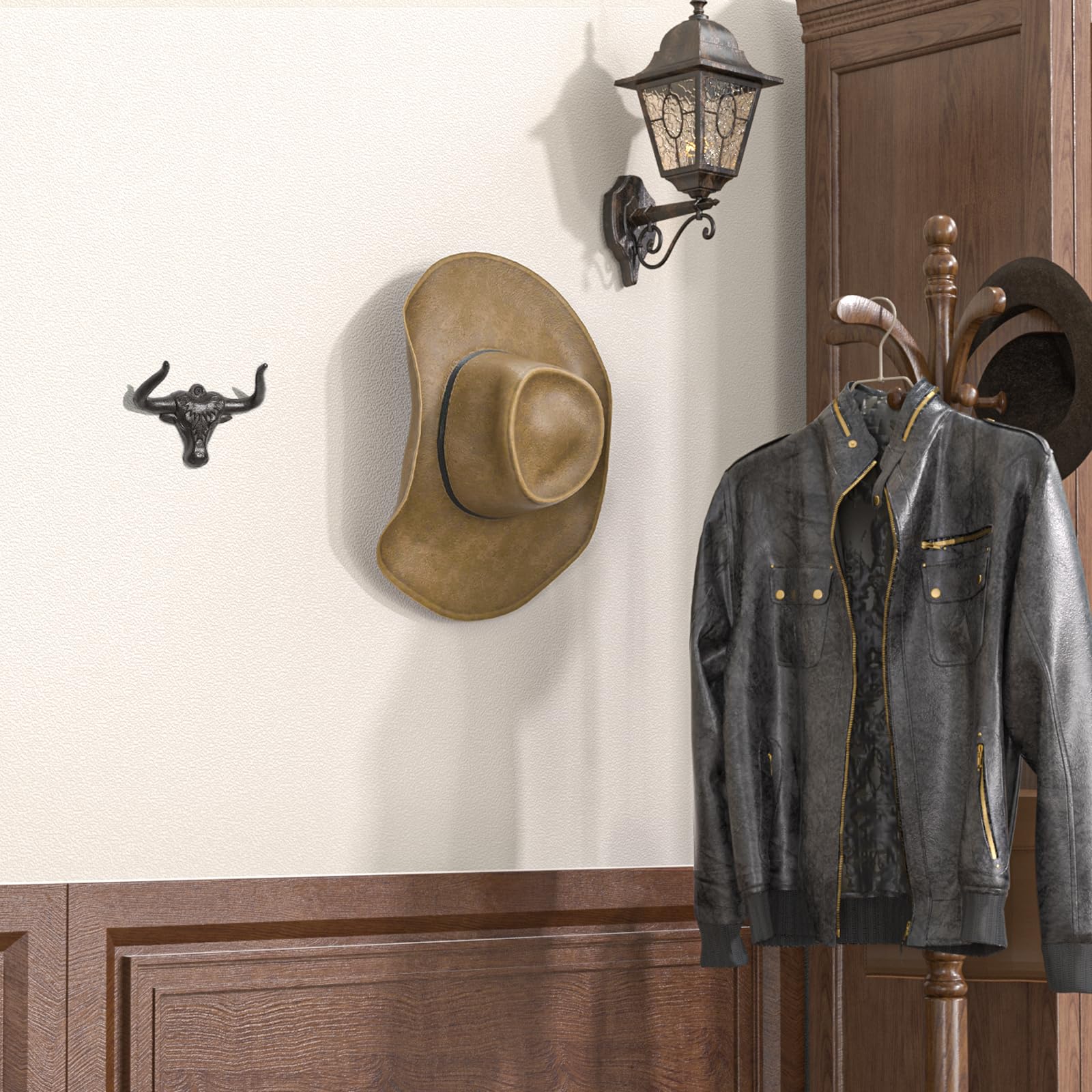Hydermus Cowboy Hat Rack For Wall 2 Pack Modern Cast Iron Cowboy Hat Holder Cowgirl Hat Hanger Western Wall Decor Longhorn Hooks