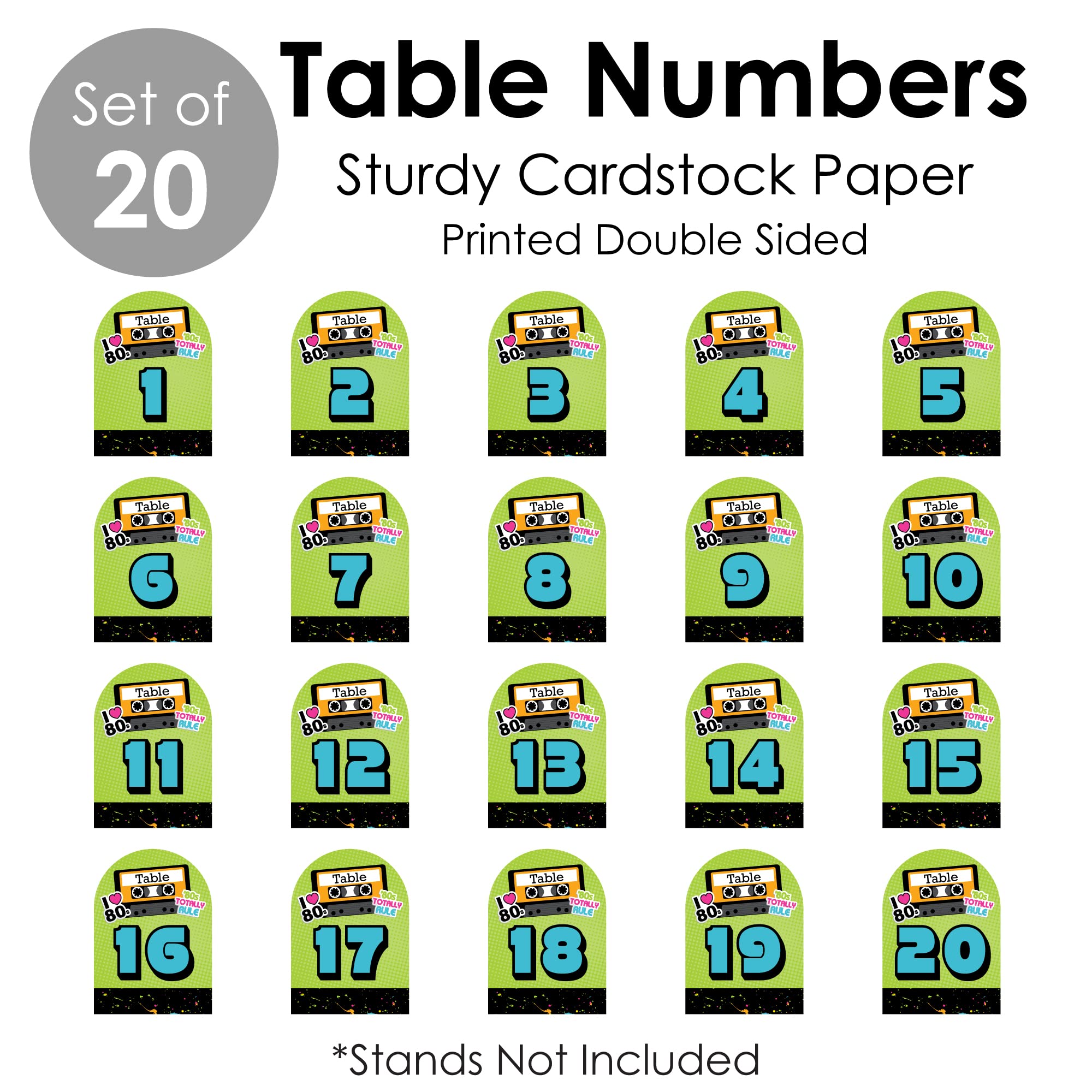 Big Dot Of Happiness 80S Retro - Totally 1980S Party Double-Sided 5 X 7 Inches Cards - Table Numbers - 1-20