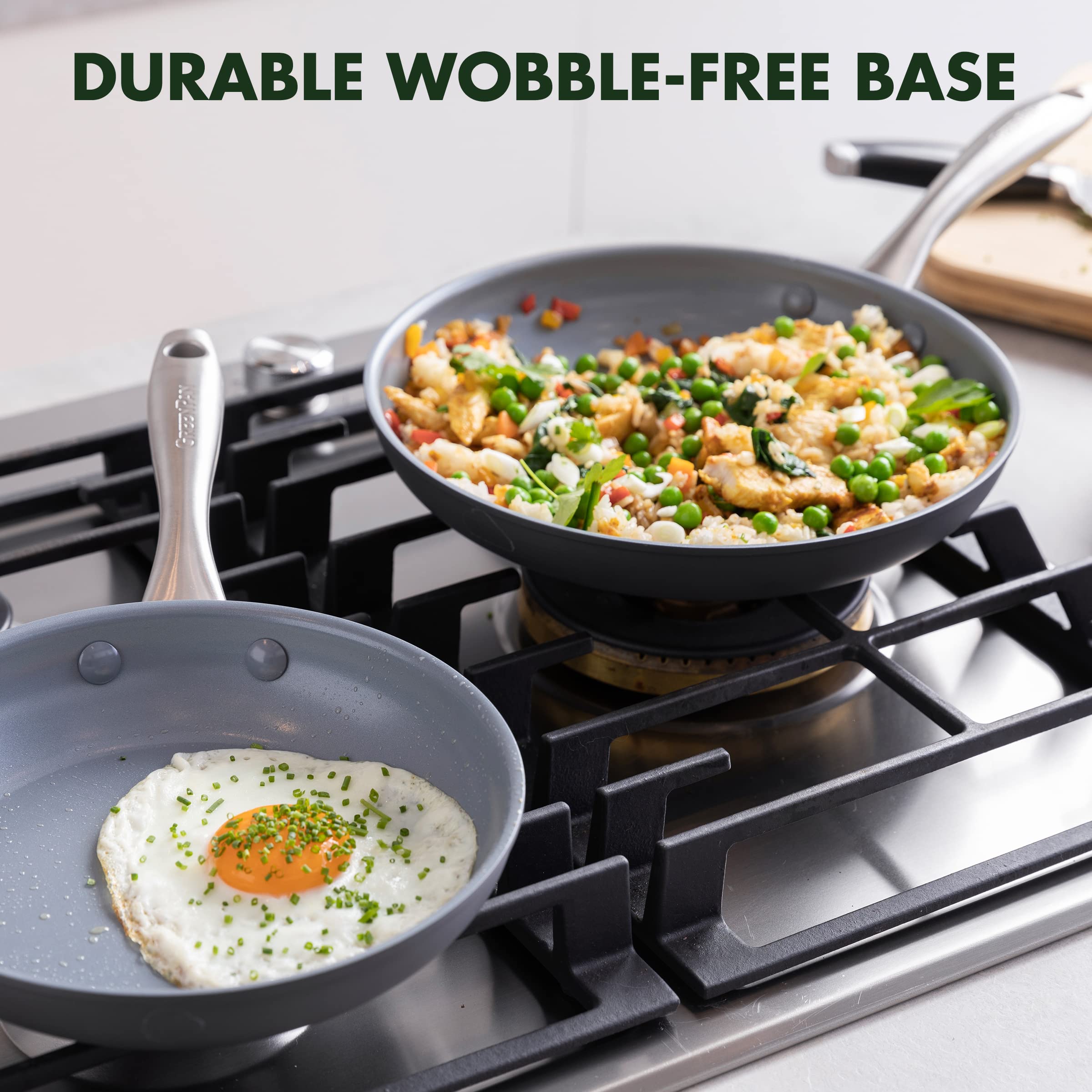 Greenpan Lima Healthy Ceramic Nonstick, 8 10 And 12 Frying Pan Skillet Set, Gray
