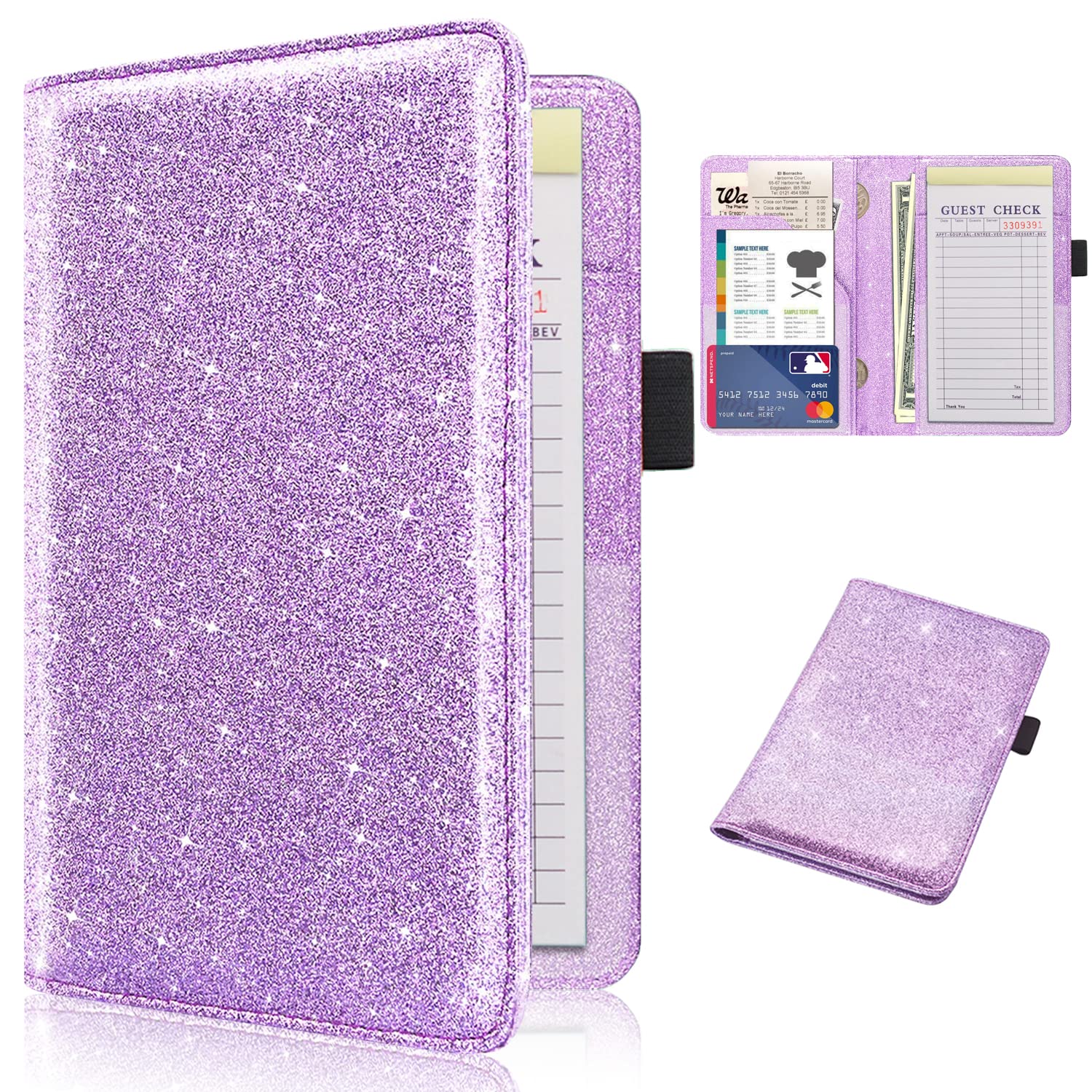 Rsaquar Server Books For Waitress, Cute Waitstaff Organizer Wallet Support With 7 Storage Pockets For Recipes And Guest Check, L