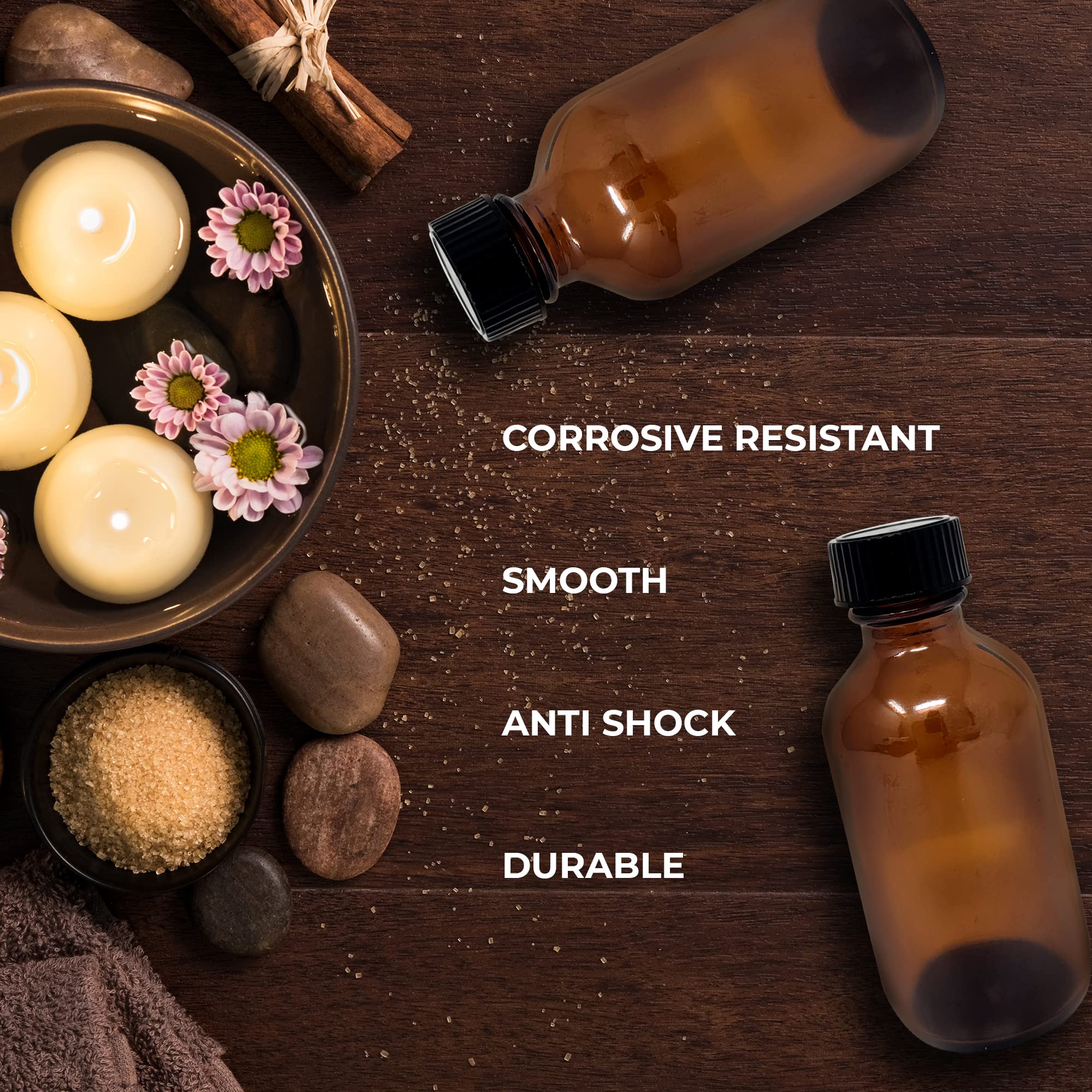 12 Pack (2 Oz) 60Ml Essential Oil Amber Glass Bottles - Round Boston Empty Refillable Amber Bottle For Many Liquids And Fragranc