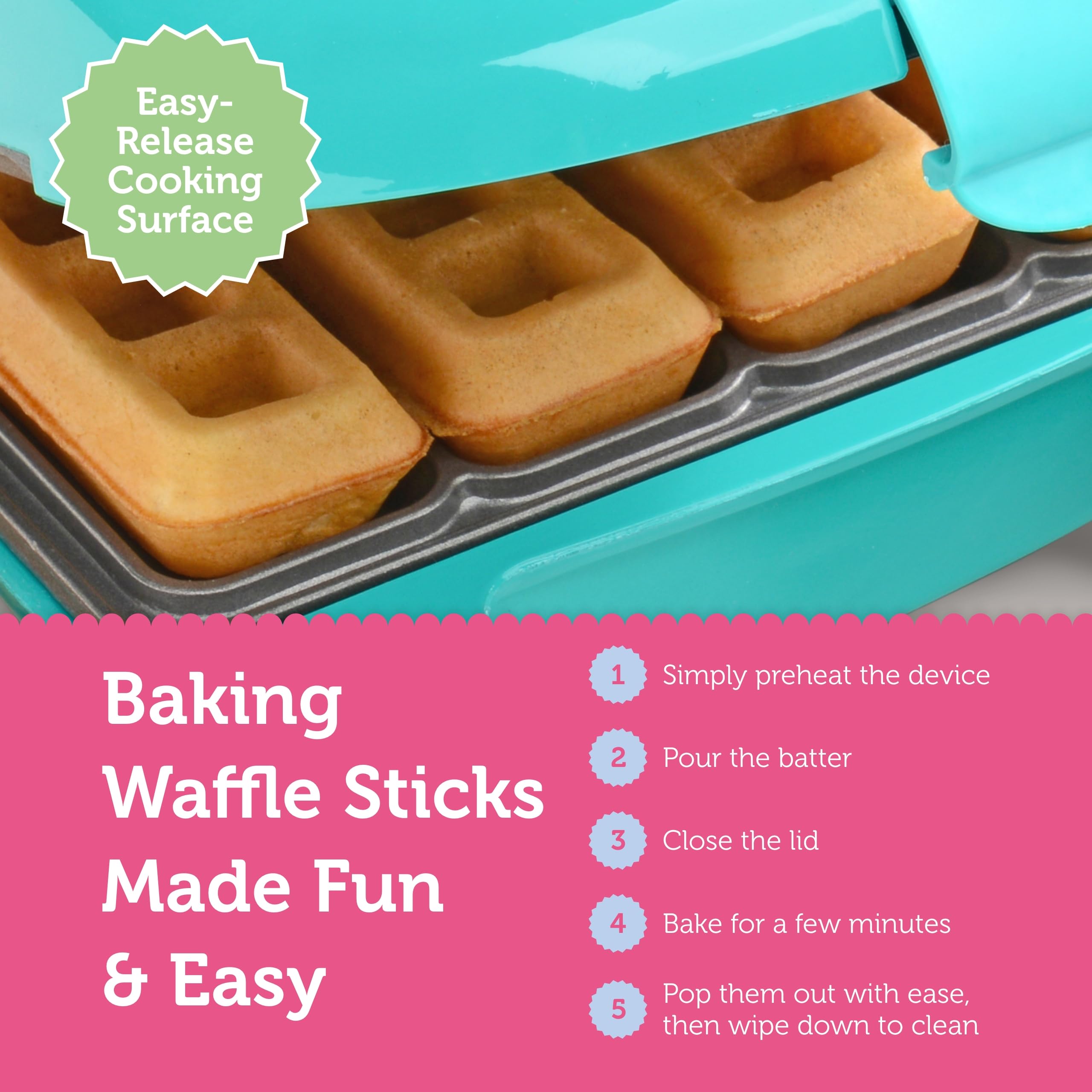 Babycakes Mini Waffle Stick Maker By Select Brands - Mini Waffle Stick Maker For Breakfast - Features Nonstick Coating & Non-Ski