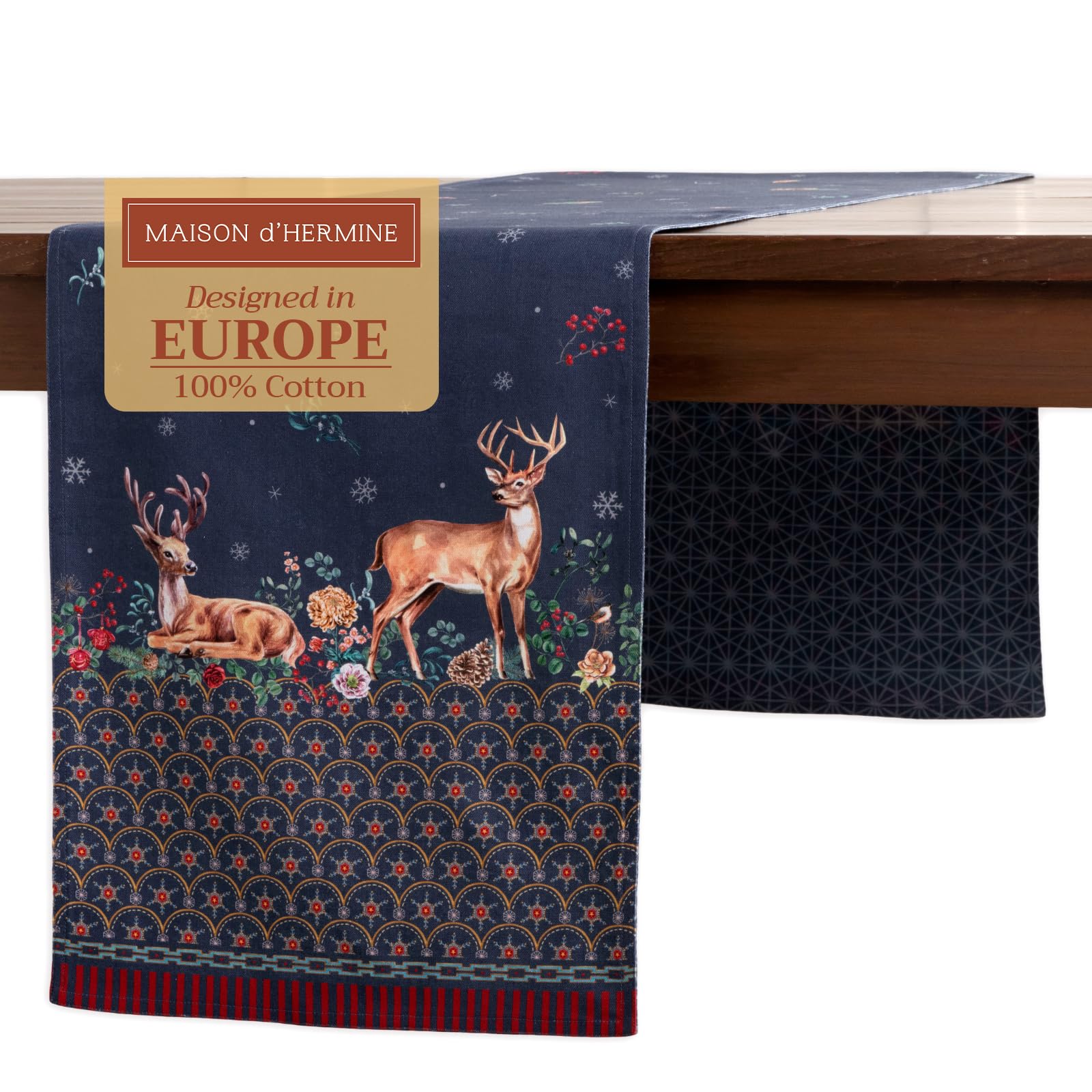 Maison d' Hermine Tablerunners 100% Cotton Table Runner Decorative Table Cover for Home  Kitchen  Dining  Parties  Christmas Joy (Double Layer) - Thanksgiving/Christmas (14.50''x108'')