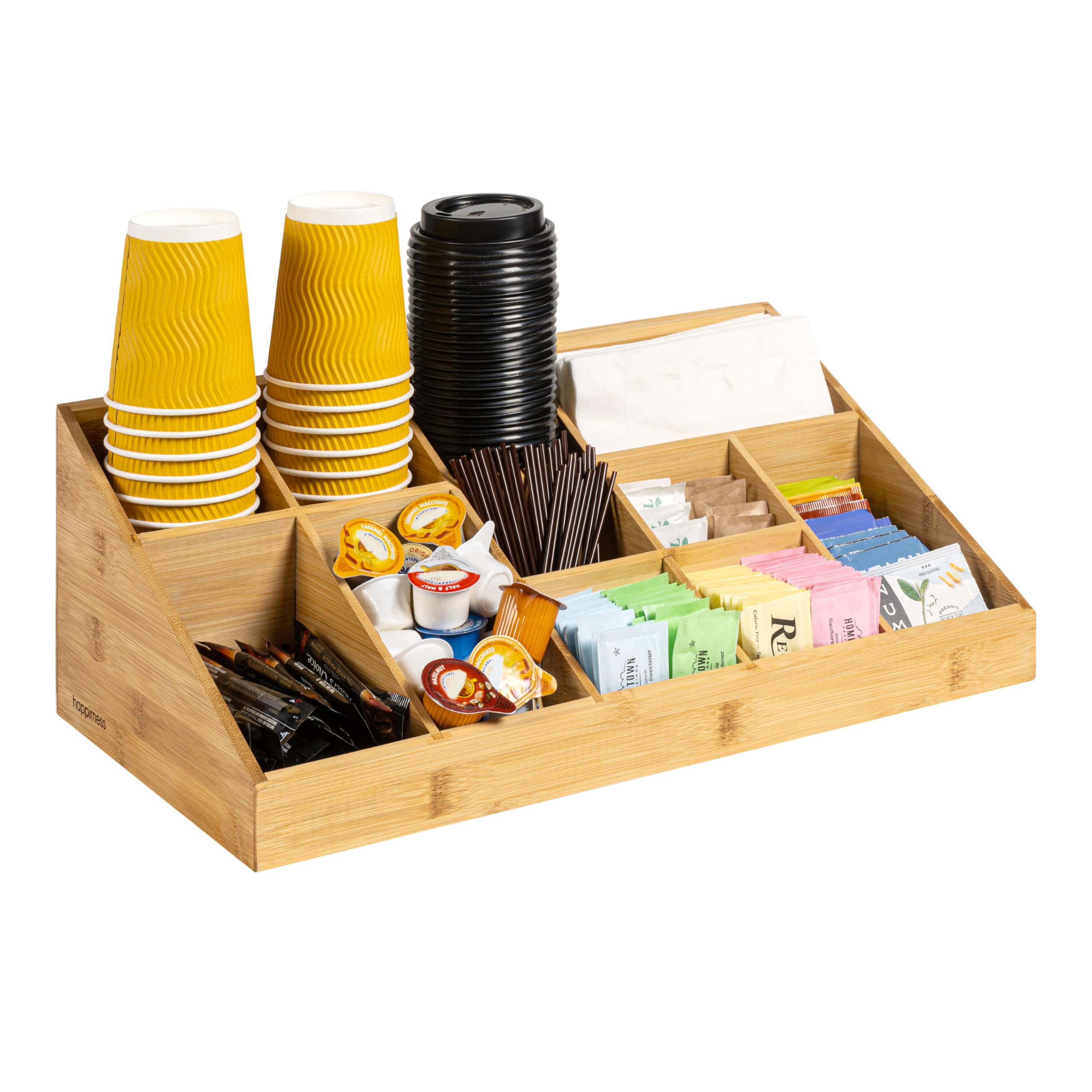 happimess Bambury 18 Cup and Condiment Station Bamboo Organizer, Natural