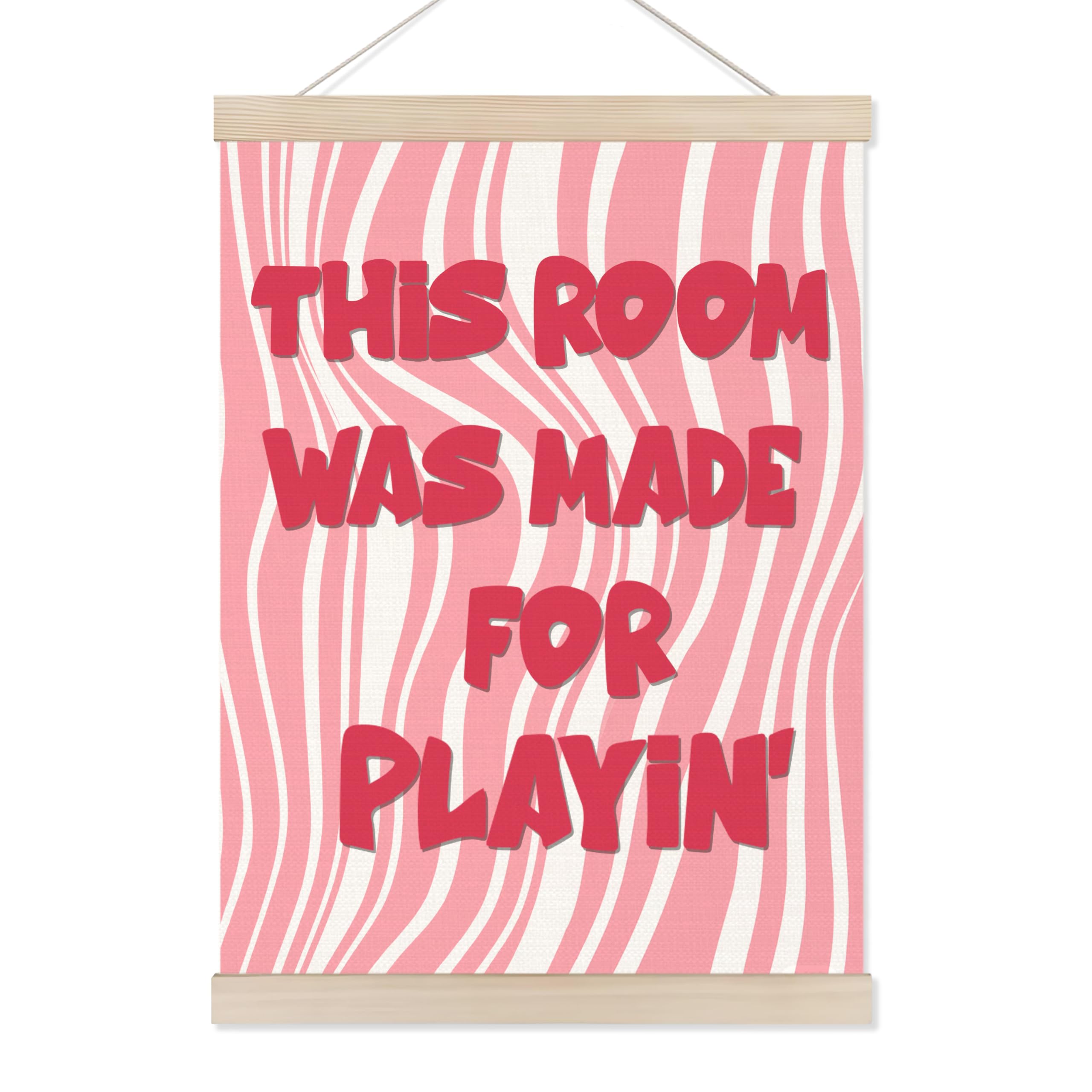 Koesus Girly Playroom Wall Art Poster Hanger Frame 12X16 Inch, Pink Preppy This Room Was Made For Playin Canvas Pictures Prints 