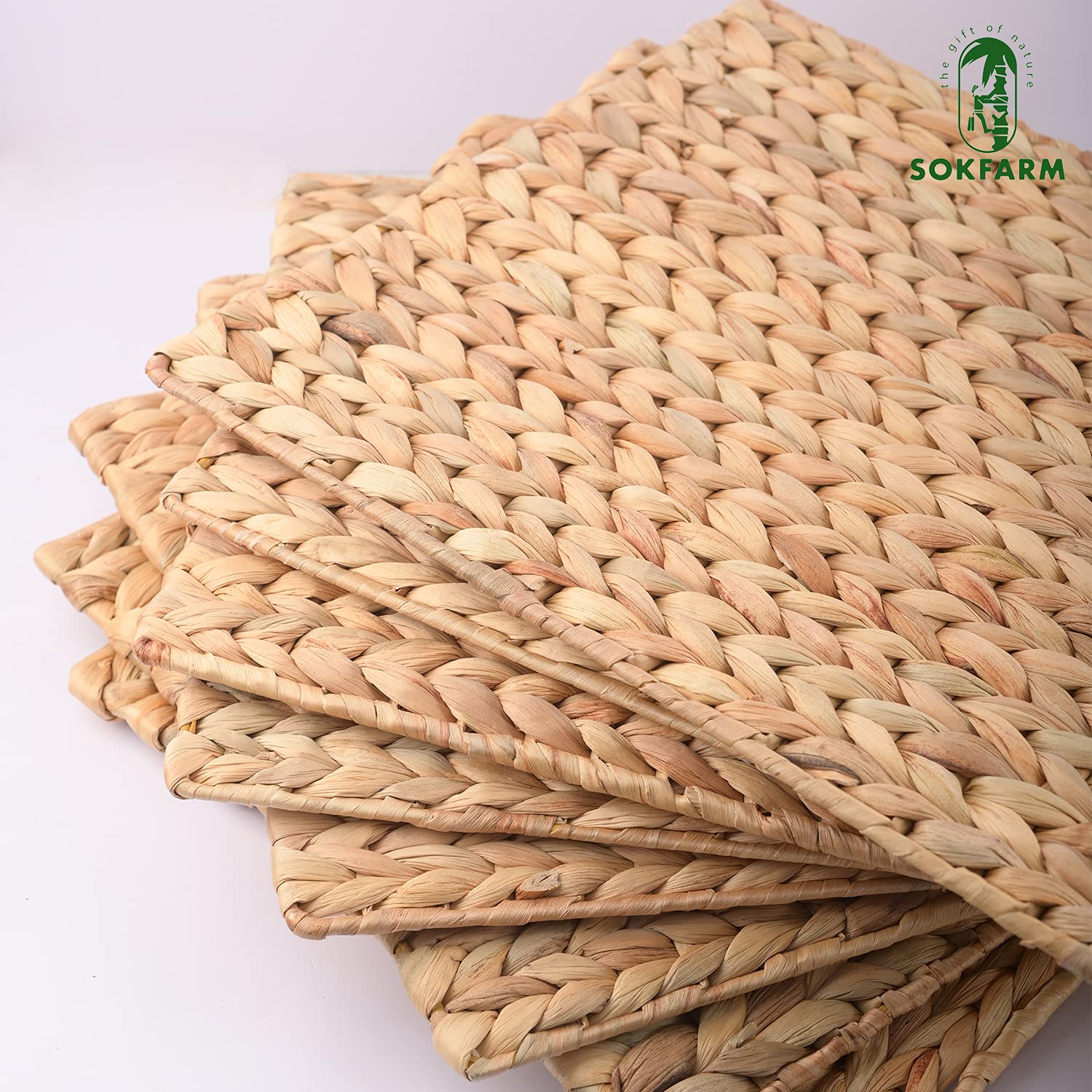 Rectangular Woven Placemats Set Of 10, Natural Water Hyacinth Place Mats, Boho Placemats, Wicker Placemats, Kitchen And Dining T