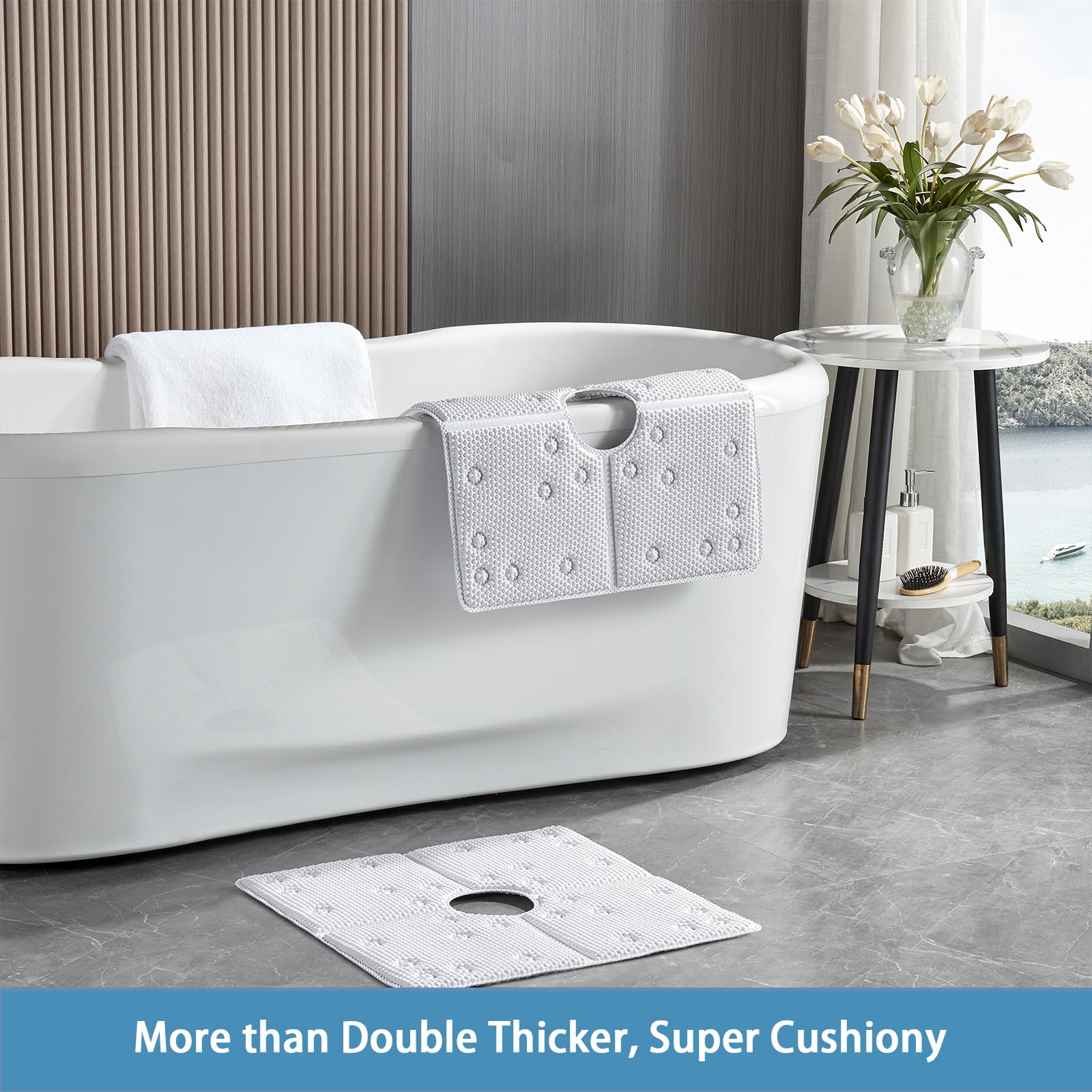 Webos Bathtub Mat Non Slip: Soft Safety Foam Bath & Shower Mat For Tub Suitable For Elderly And Kids 21 X 21Inch With Drain Hole