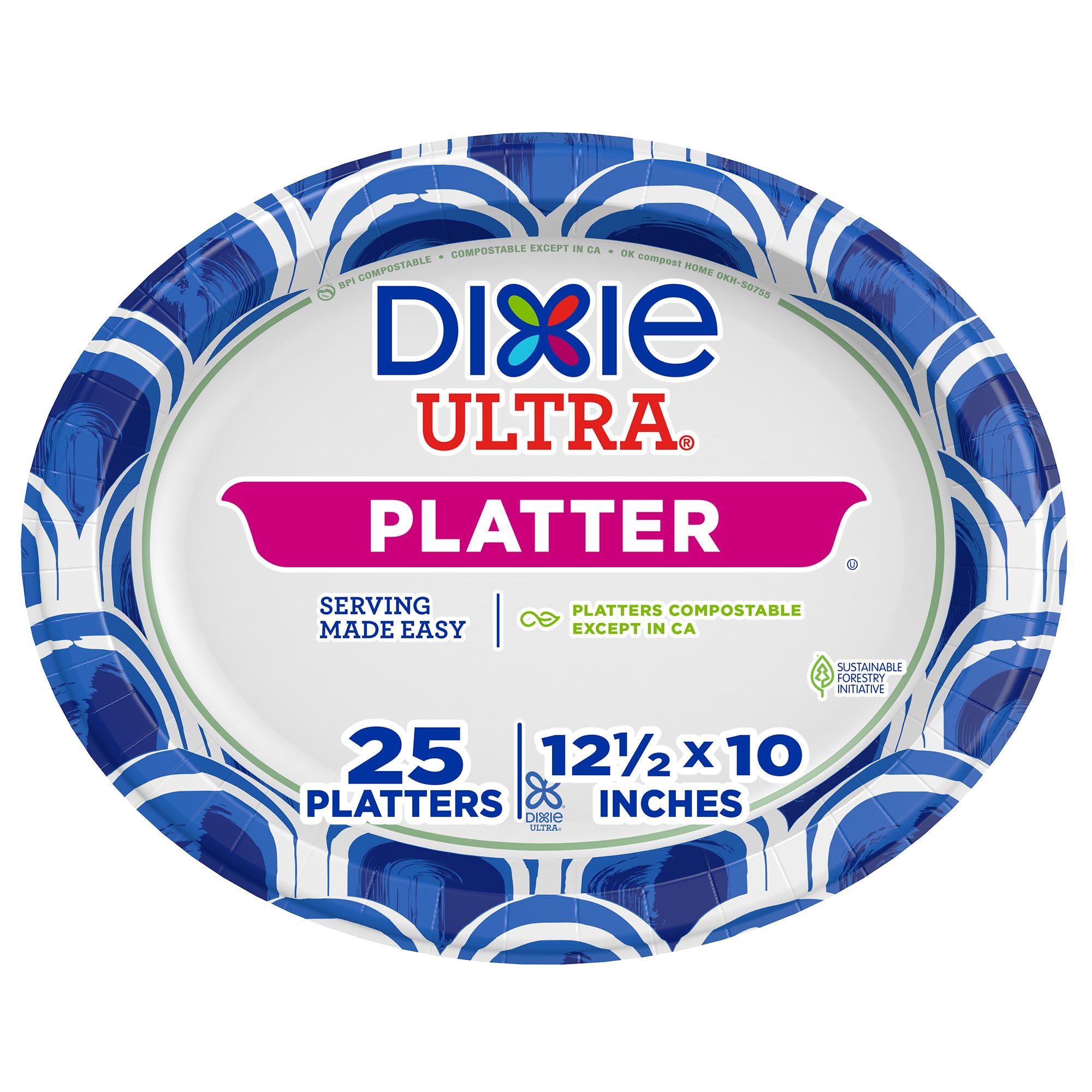 Dixie Ultra Disposable Paper Platters, 10 x 12.5, 25 Count - Durable, Sturdy Design