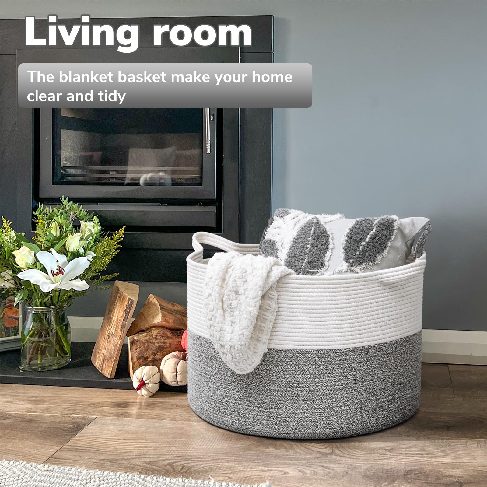 Goodpick Extra Large Rope Basket, 83L Blanket Basket Living Room, Baby Toy Storage Basket, Soft Towel Basket, Woven Storage Bask