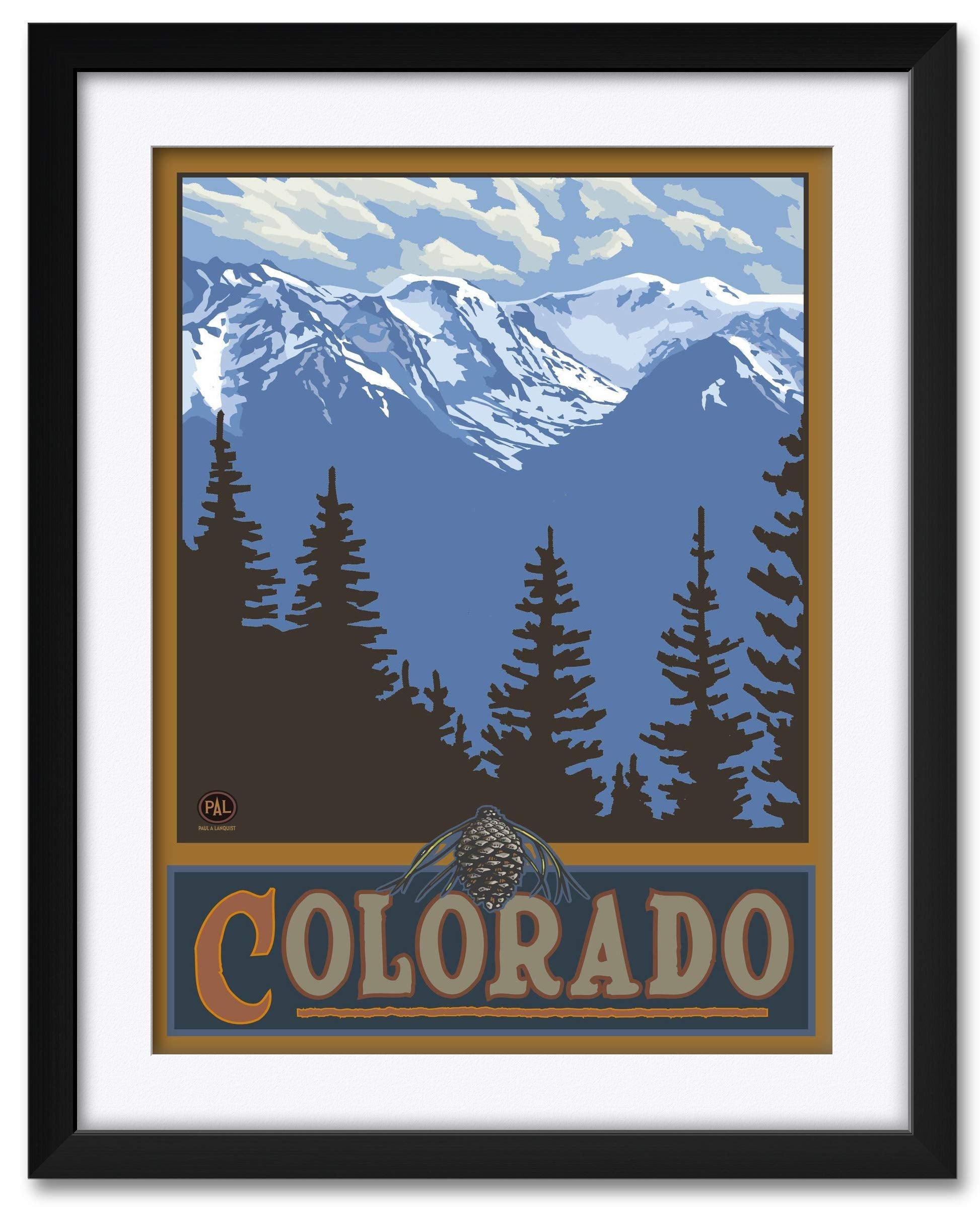 Colorado Snowy Mountain Ridges Professionally Framed & Matted Art Print From Travel Artwork By Artist Paul A. Lanquist Framed Ar