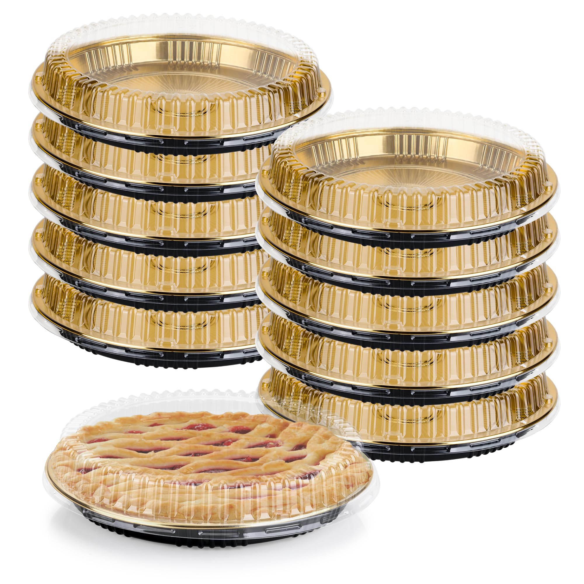 YEUIKERR 10 Pcs Disposable Pie Carrier with Clear Lid 12 Inch, Round,2.56H