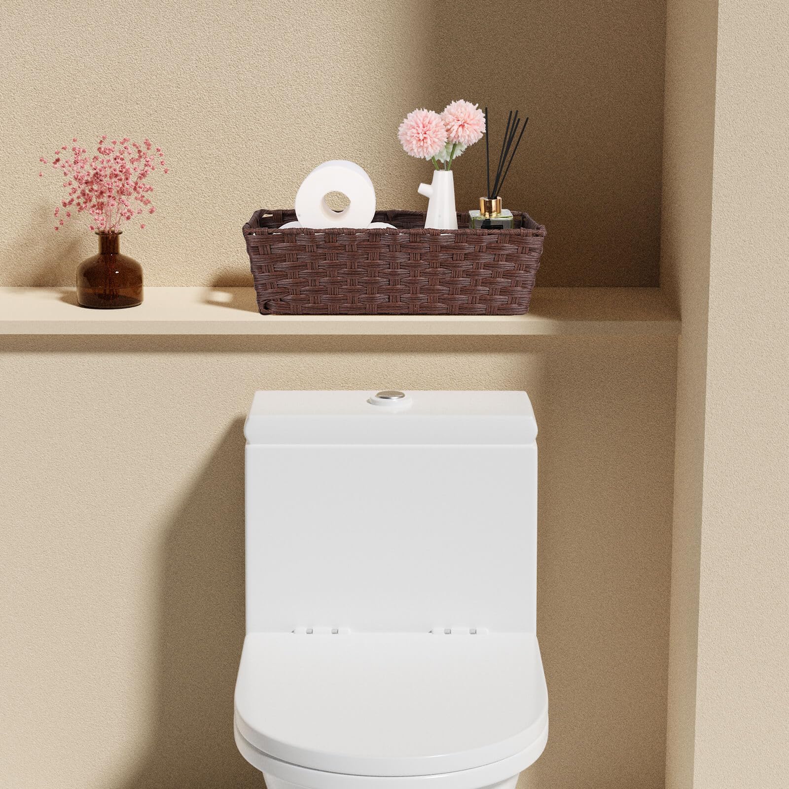 Onlytak Plastic Wicker Storage Baskets, Toilet Tank Baskets, Bathroom Baskets, Baskets For Decor, Woven Storage Baskets For Orga