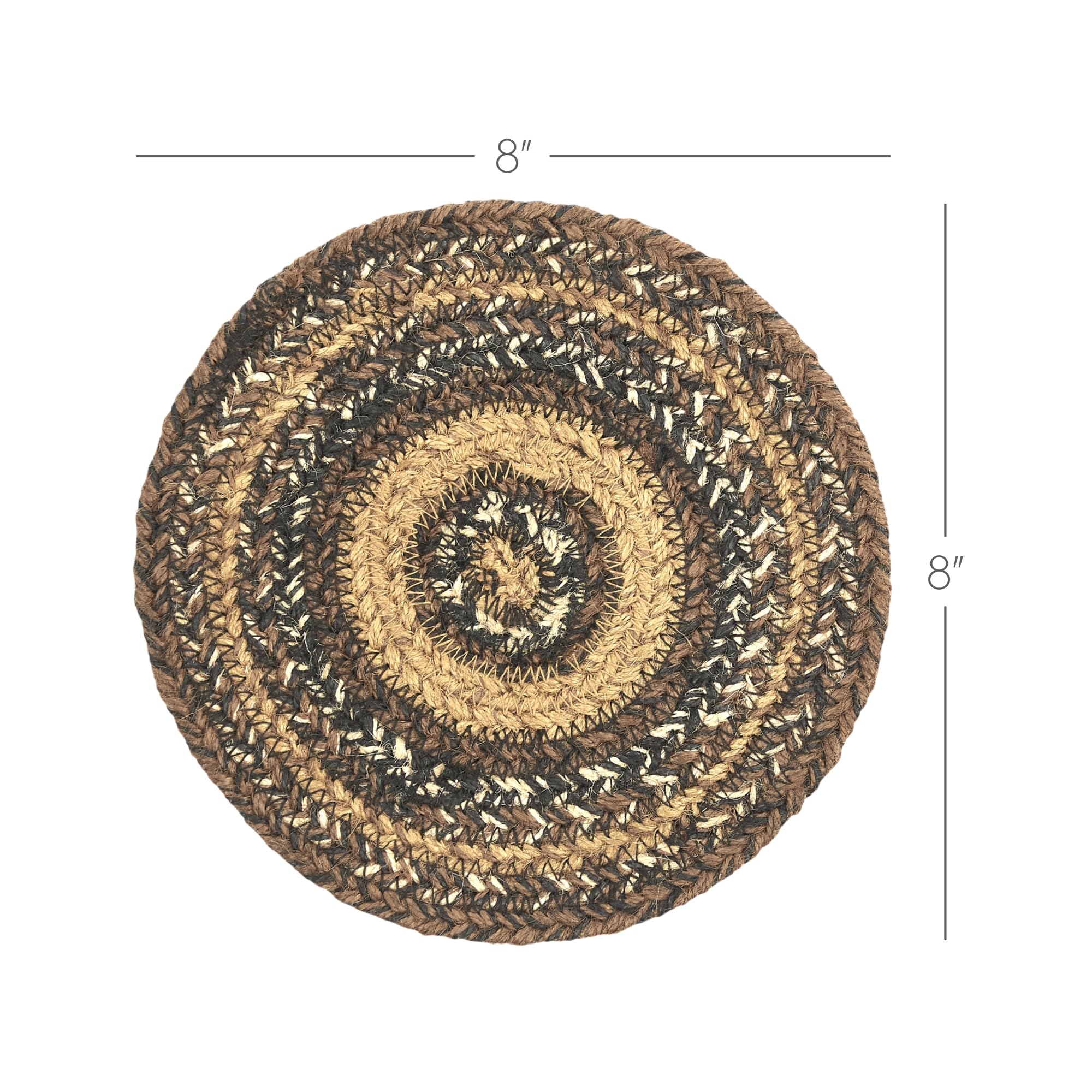 Vhc Brands Espresso Trivet Hot Pad For Pots Pans, Brown Black Tan, Jute Blend, Round Circle, 8 Inches