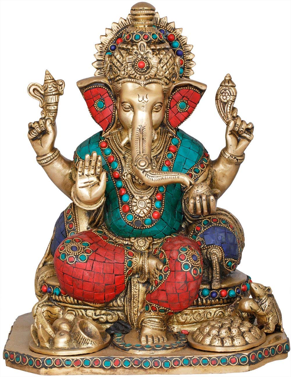 Dattatreya Brass Ashirwad Lord Ganesha Ganesh Murti Idol Statue, Height: 12.3 Inches