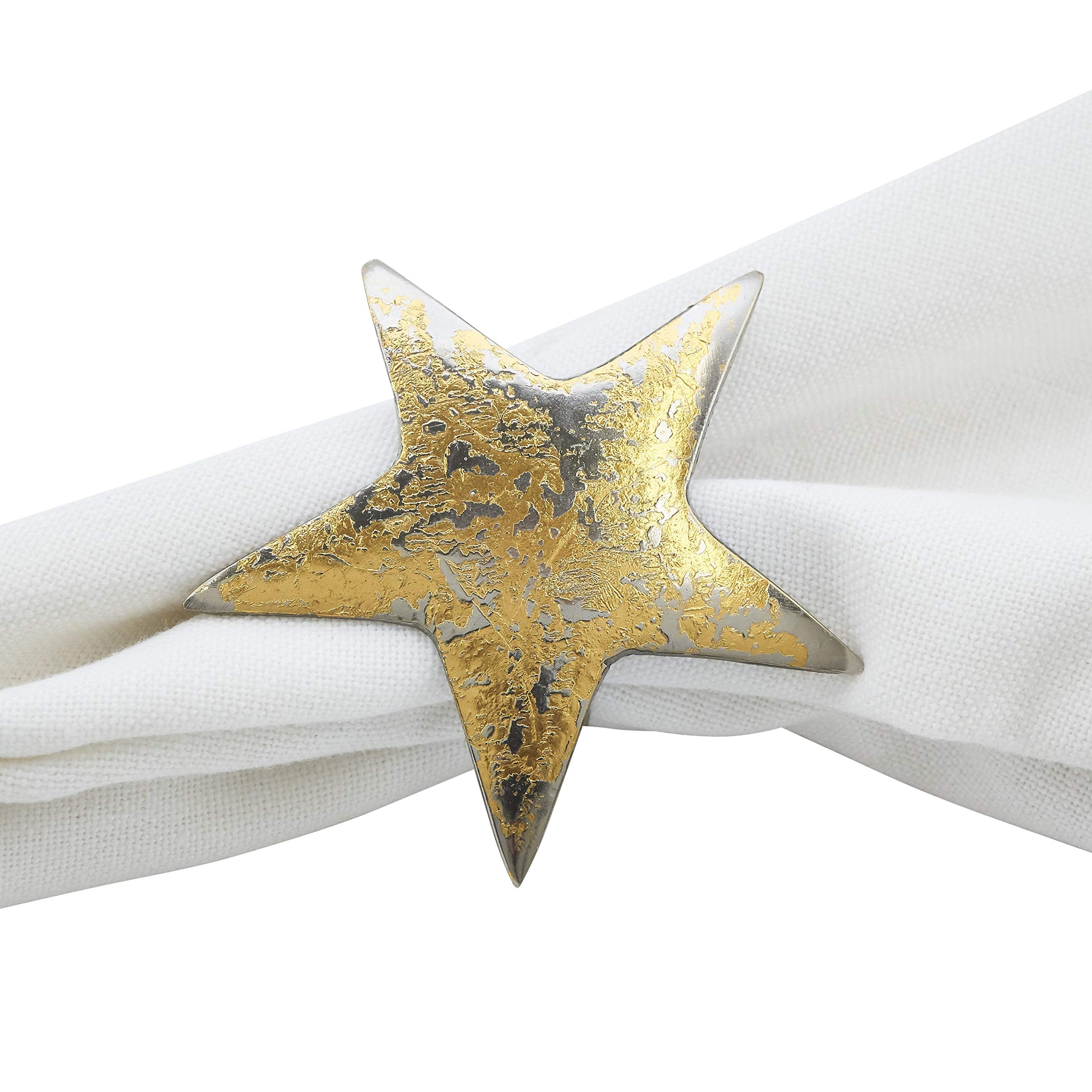 Gold Texture Star Napkin Rings (Set Of 4)