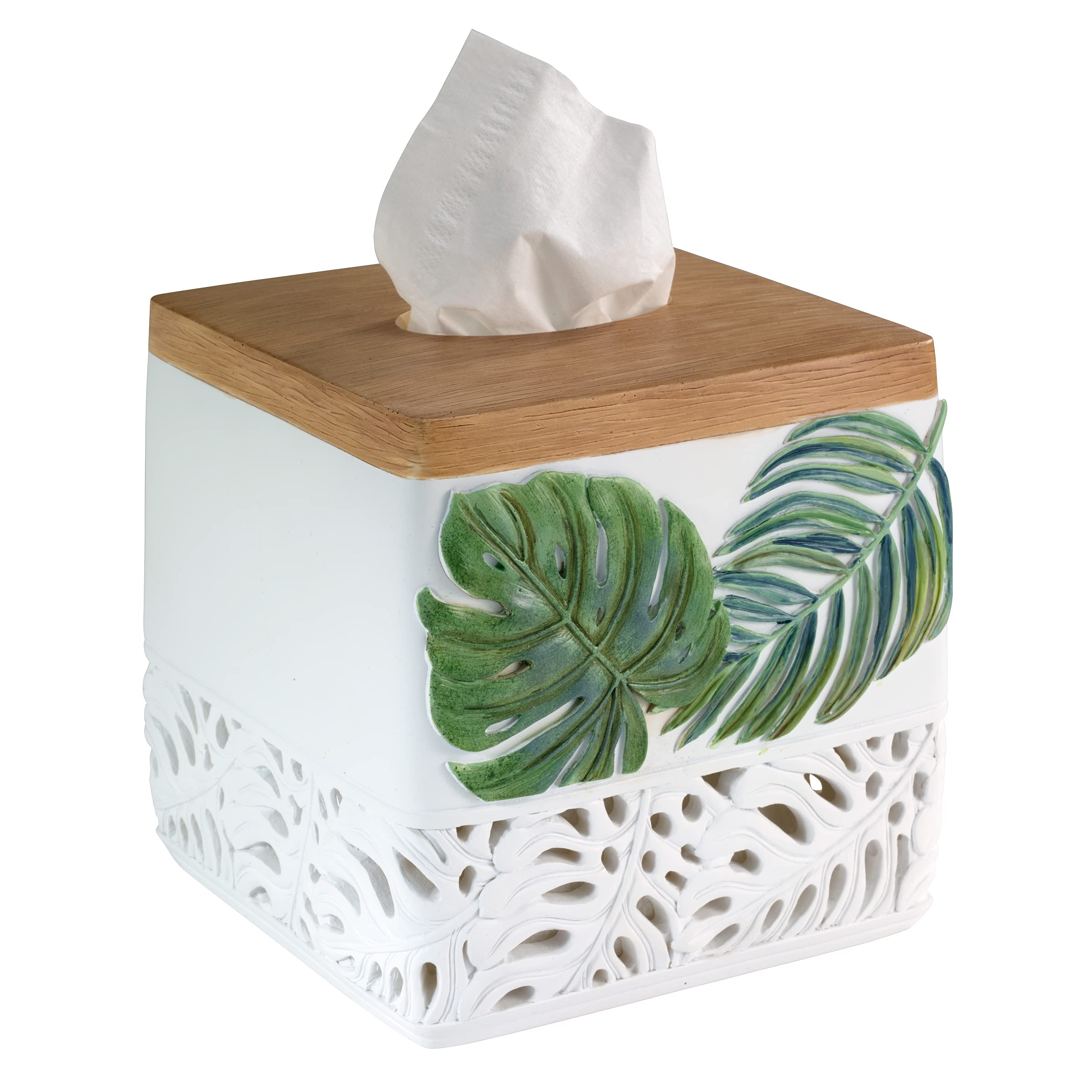 Avanti Linens - Tissue Box Cover, Resin Countertop Accessories, Stylish Home Decor (Viva Palm Collection)