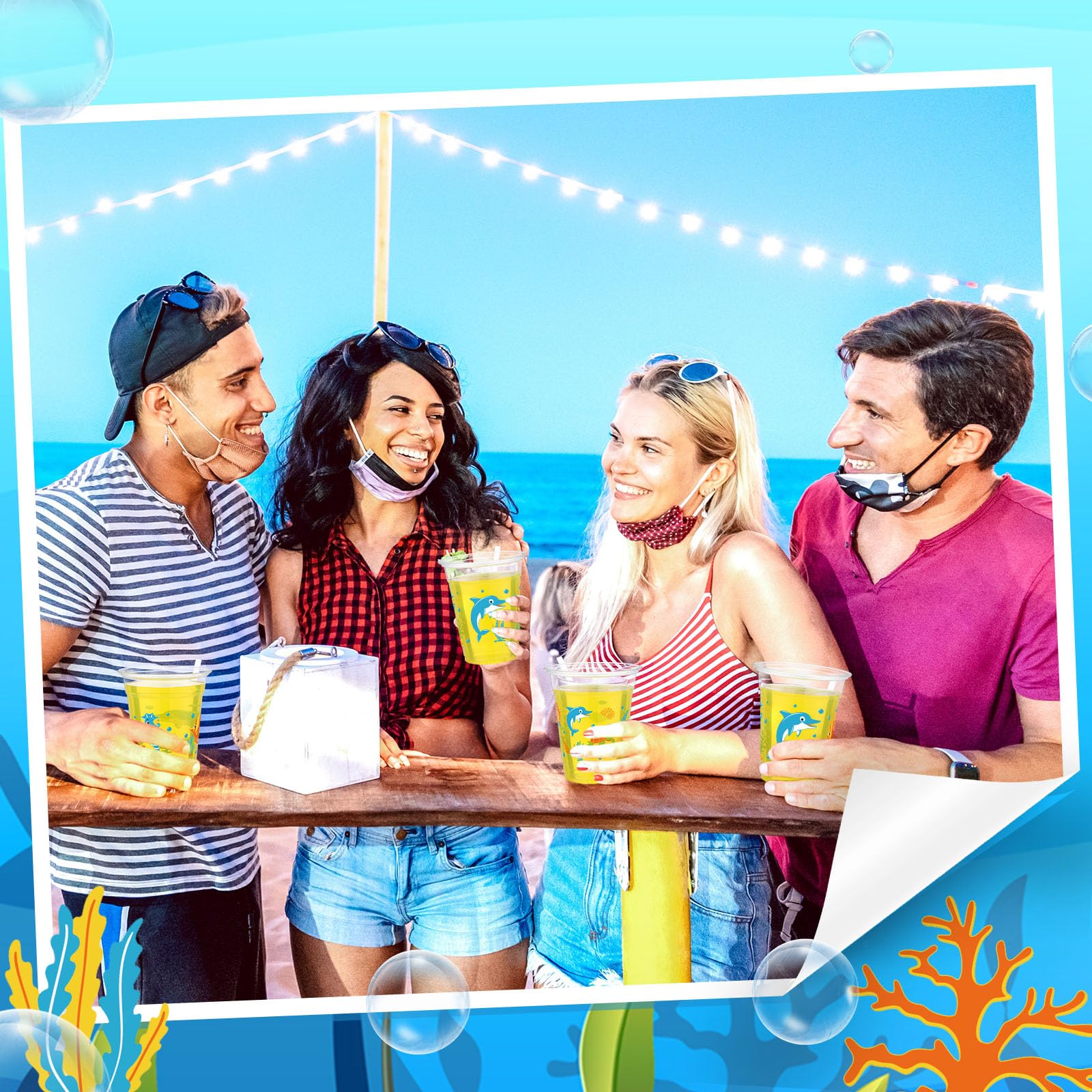 Yaomiao 50 Pieces Sea Animals Cups 12 Oz Bulk Ocean Disposable Plastic Cups Under The Sea Drinking Beverage Cups For Birthday Ba