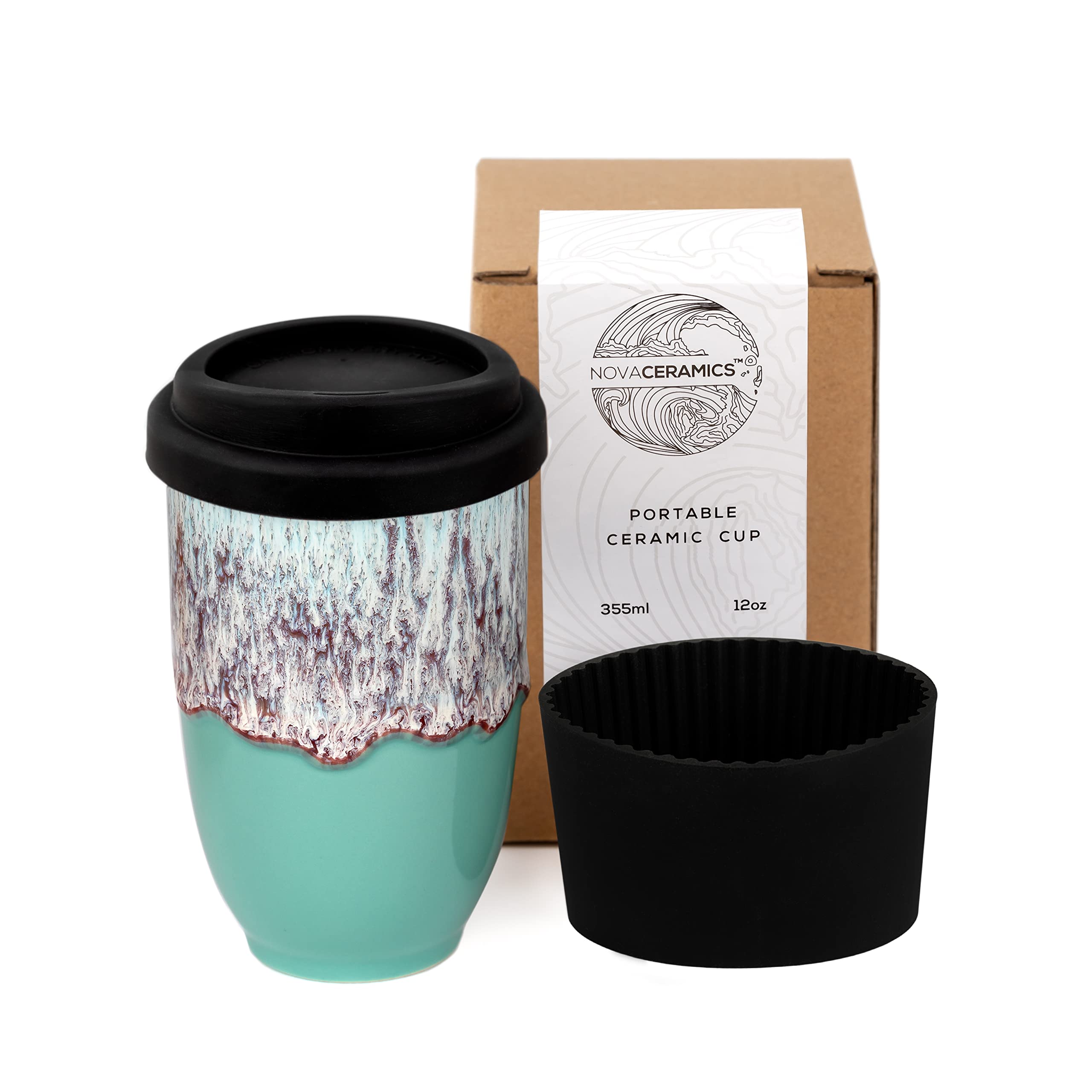NOVA CERAMICS Travel Mug - Travel Coffee Mug - Reusable Coffee Cup Unique To Go Mug - Microwave & Dishwasher Safe Coffee Tumbler