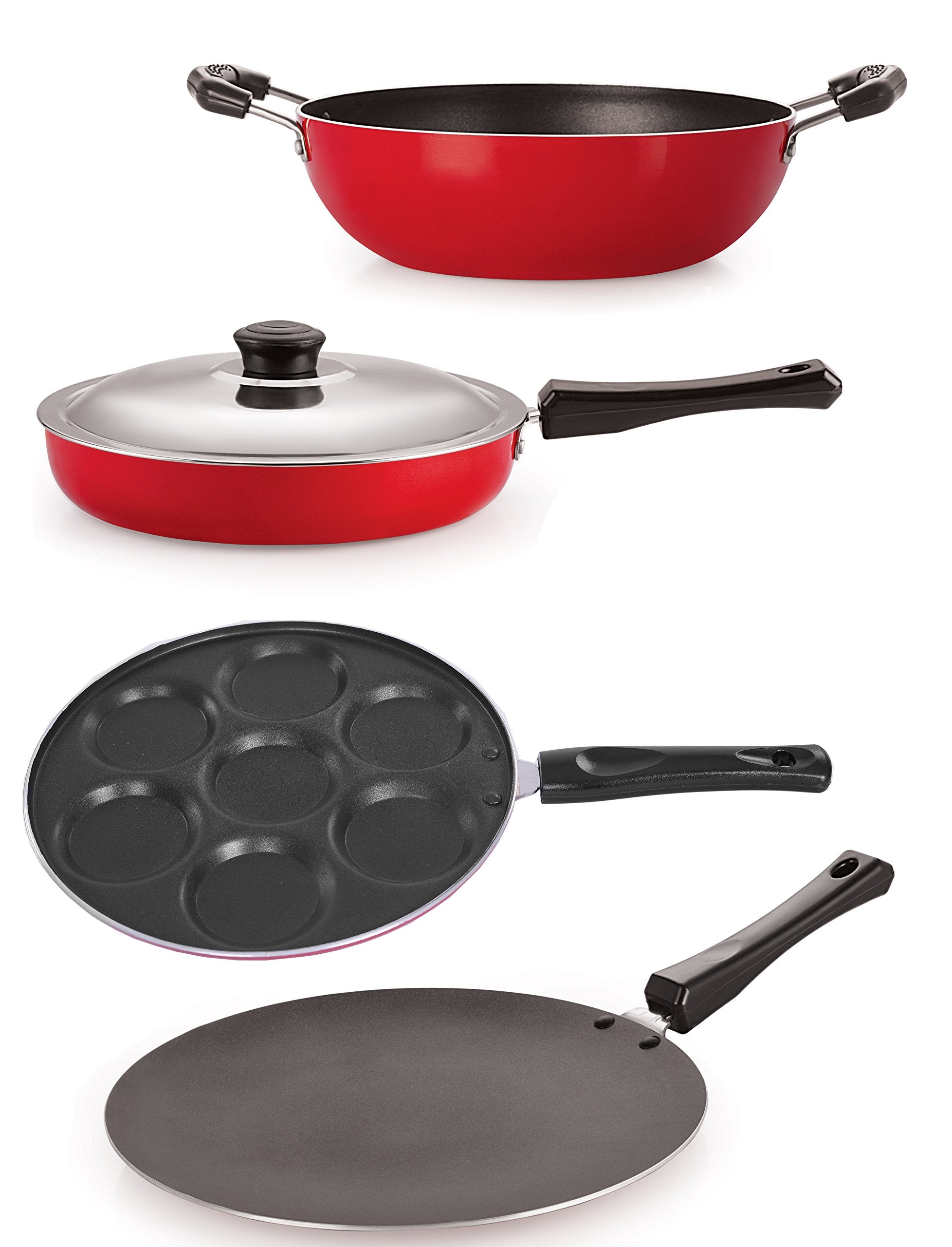 Nirlon 4 Piece NonStick Aluminium Cookware Pots & Pan Kitchen Set