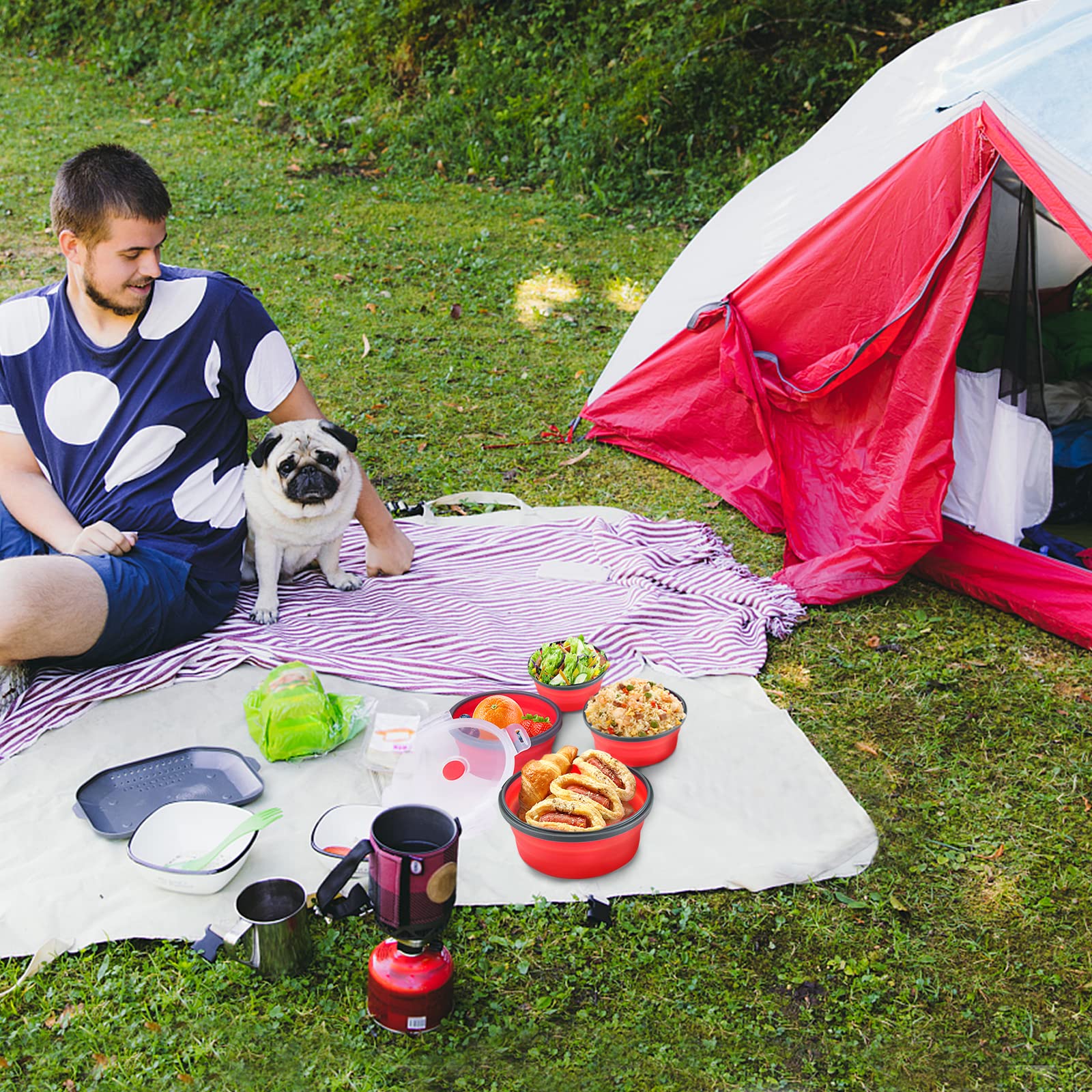Guyuyii 4-Pack Collapsible Bowl - Round Silicone Food Storage Containers With Lids For Camping, Rvs | Microwave, Dishwasher & Fr