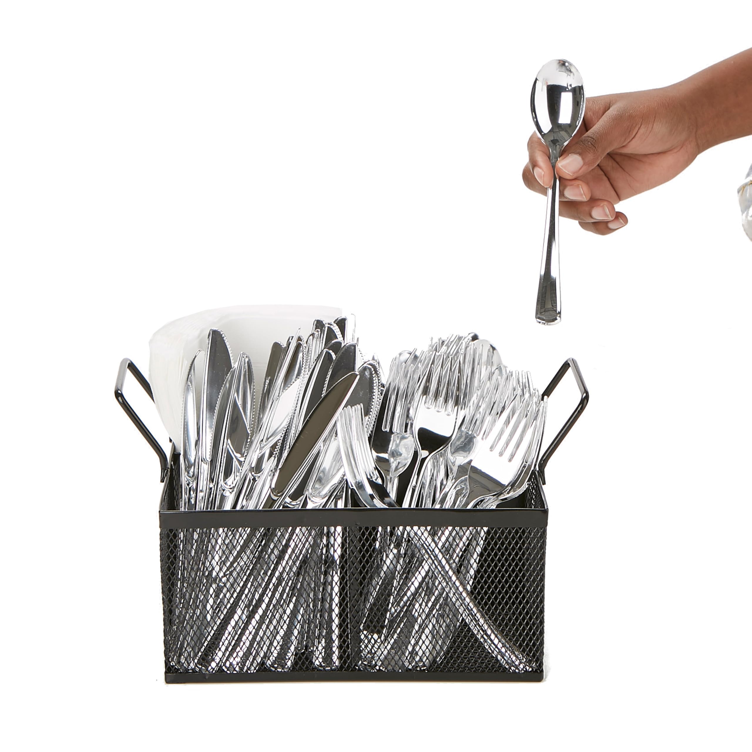 Mind Reader Utensil Accessory Caddy, Organizer, Countertop, Office, Kitchen, Metal Mesh, 8.5'' L X 8.5'' W X 6'' H, Black