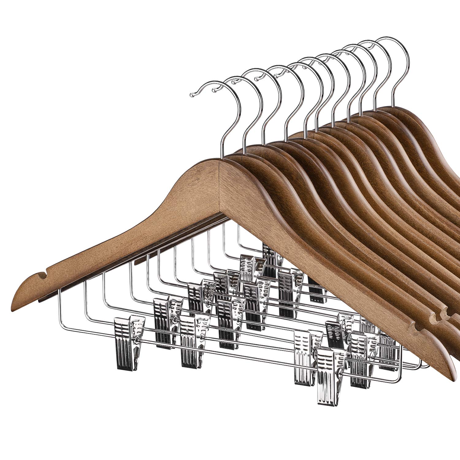 House Day Wooden Hangers 12 Pack Hangers With Clips Wood Hangers Wooden Clothes Hanger Natural Smooth Finish Wooden Hanger Premi