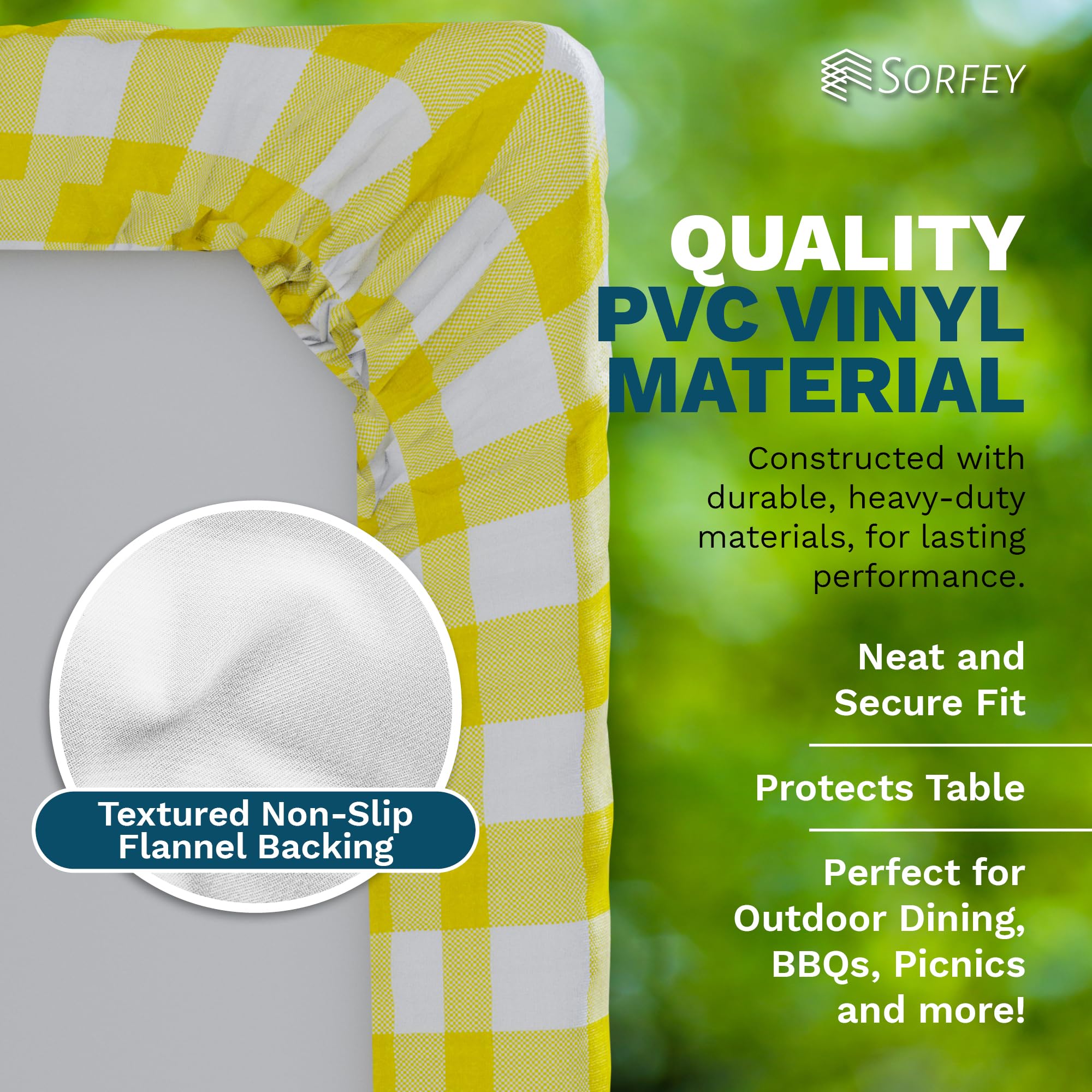 Sorfey Tablecloth -Fitted With Elastic, Vinyl With Flannel Back, Fits For Table 60''X 30'' Rectangle,Water Proof, Easy To Clean,