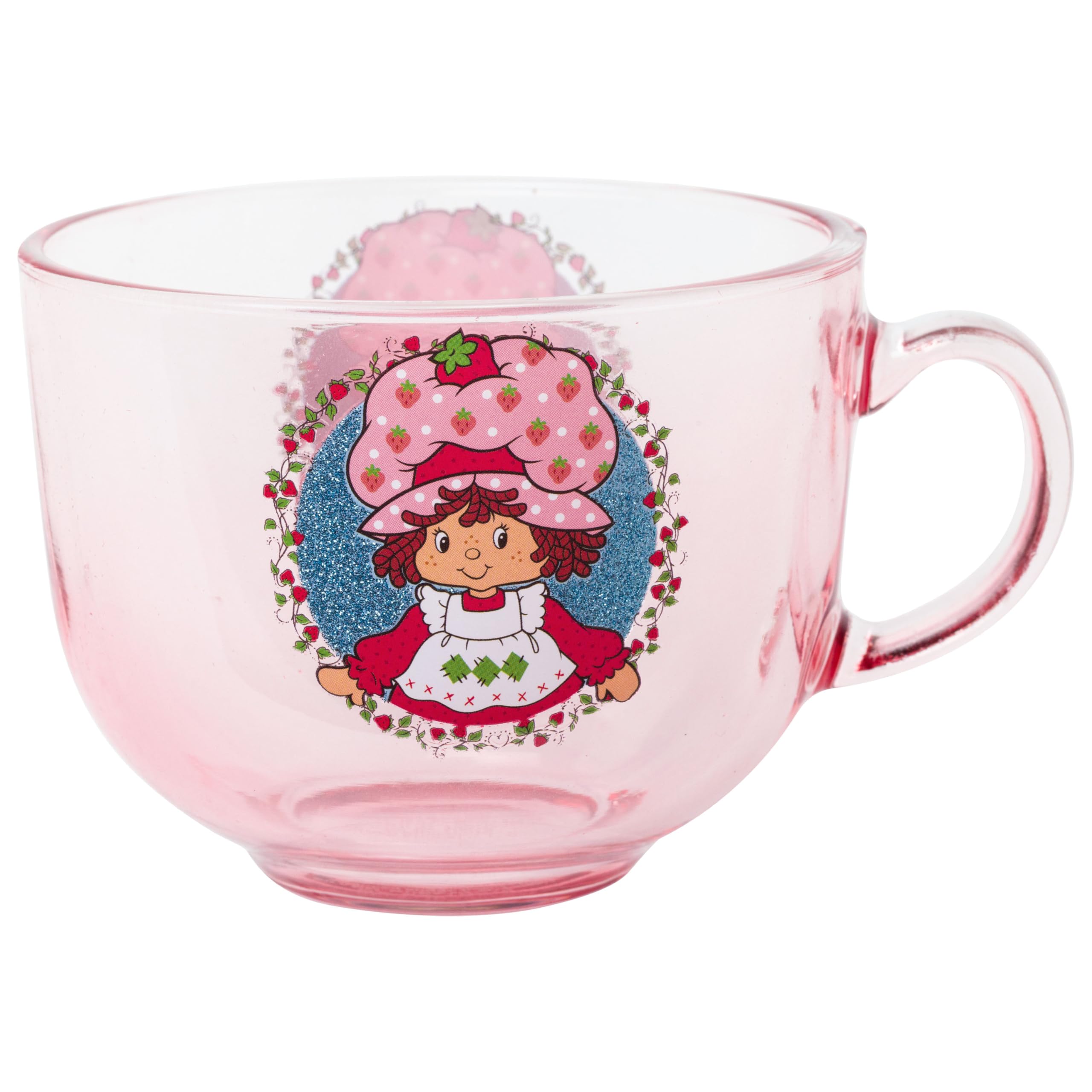 Silver Buffalo Strawberry Shortcake Glitter Glass Wide Coffee Mug, 16 Ounces