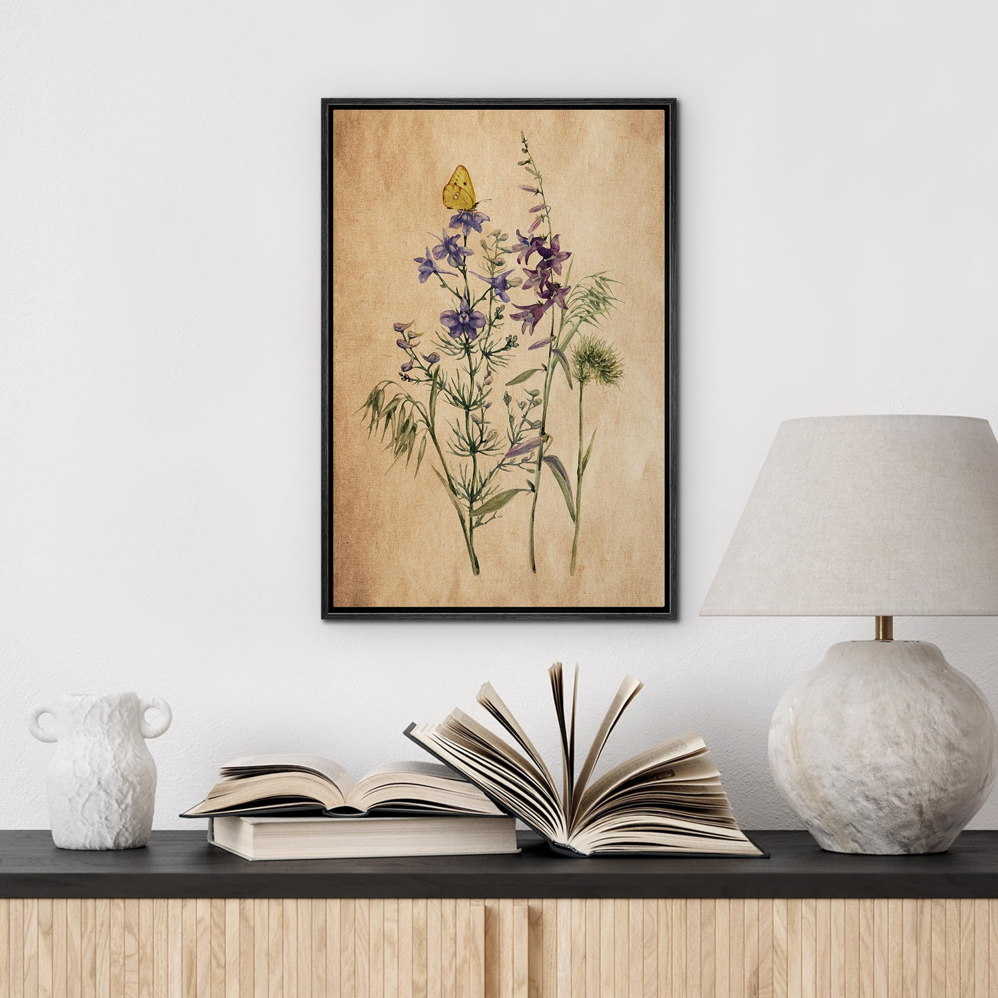 Wall26 Framed Canvas Print Wall Art Antique Lavender Blue Wildflowers Nature Wilderness Illustrations Modern Art Botanical Flora