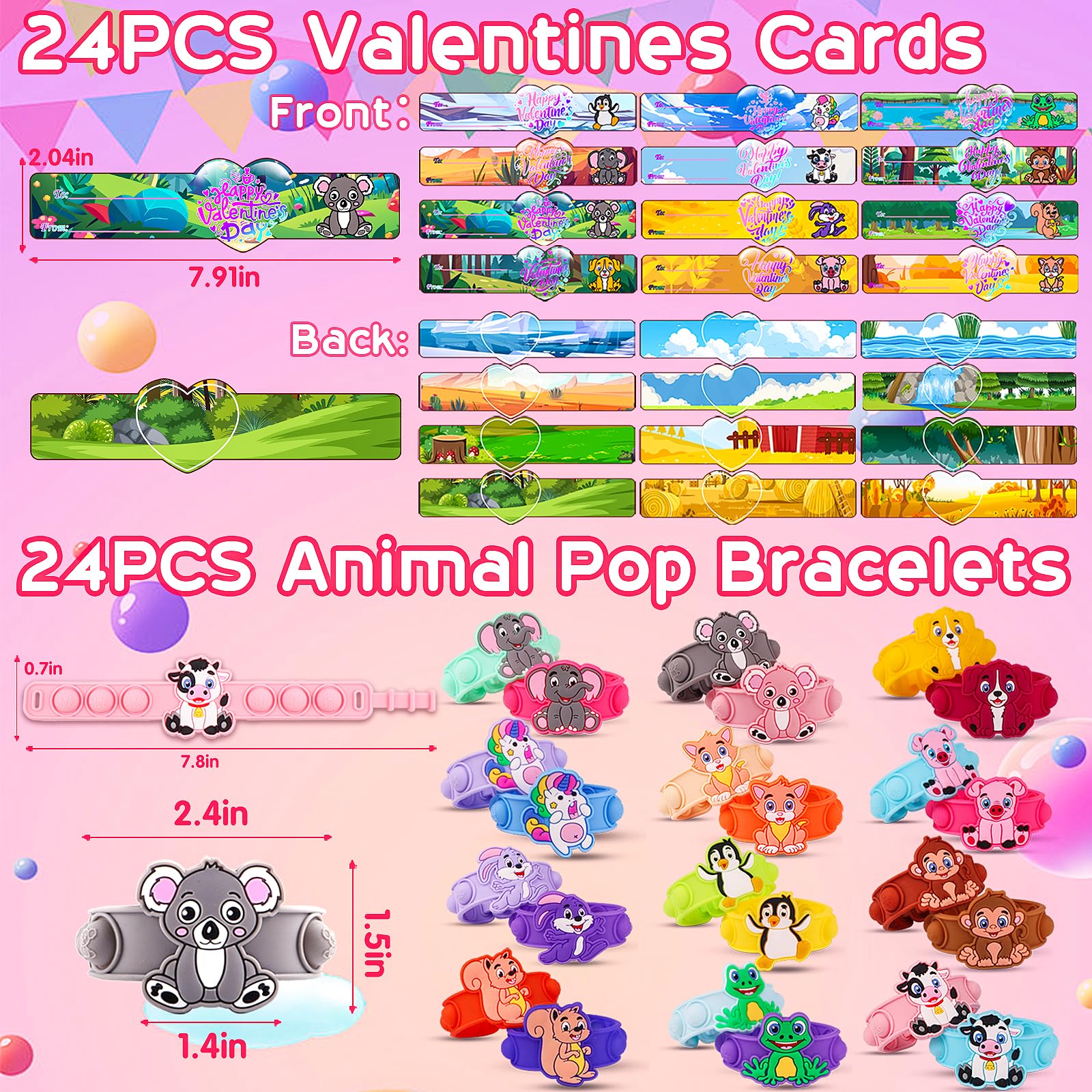 Valentines Day Gifts For Kids,24Pack Animal Fidget Toys With Valentines Cards For Kids Classroom,Valentine Exchange Gifts For Ki
