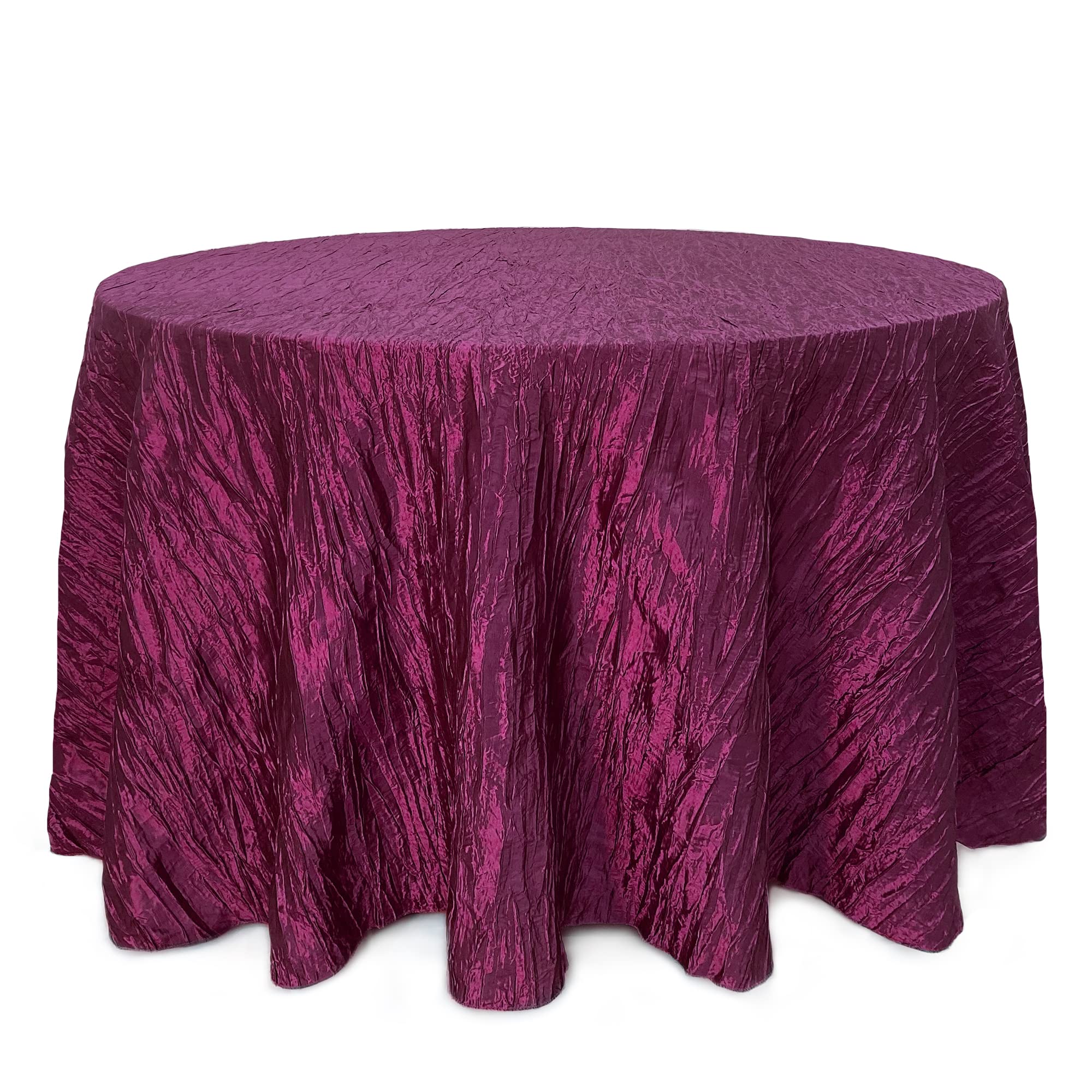 Your Chair Covers - 120 Inch Round Crinkle Taffeta Tablecloth - Eggplant, Crushed Shiny Dining Table Cloth For Wedding Party Bir