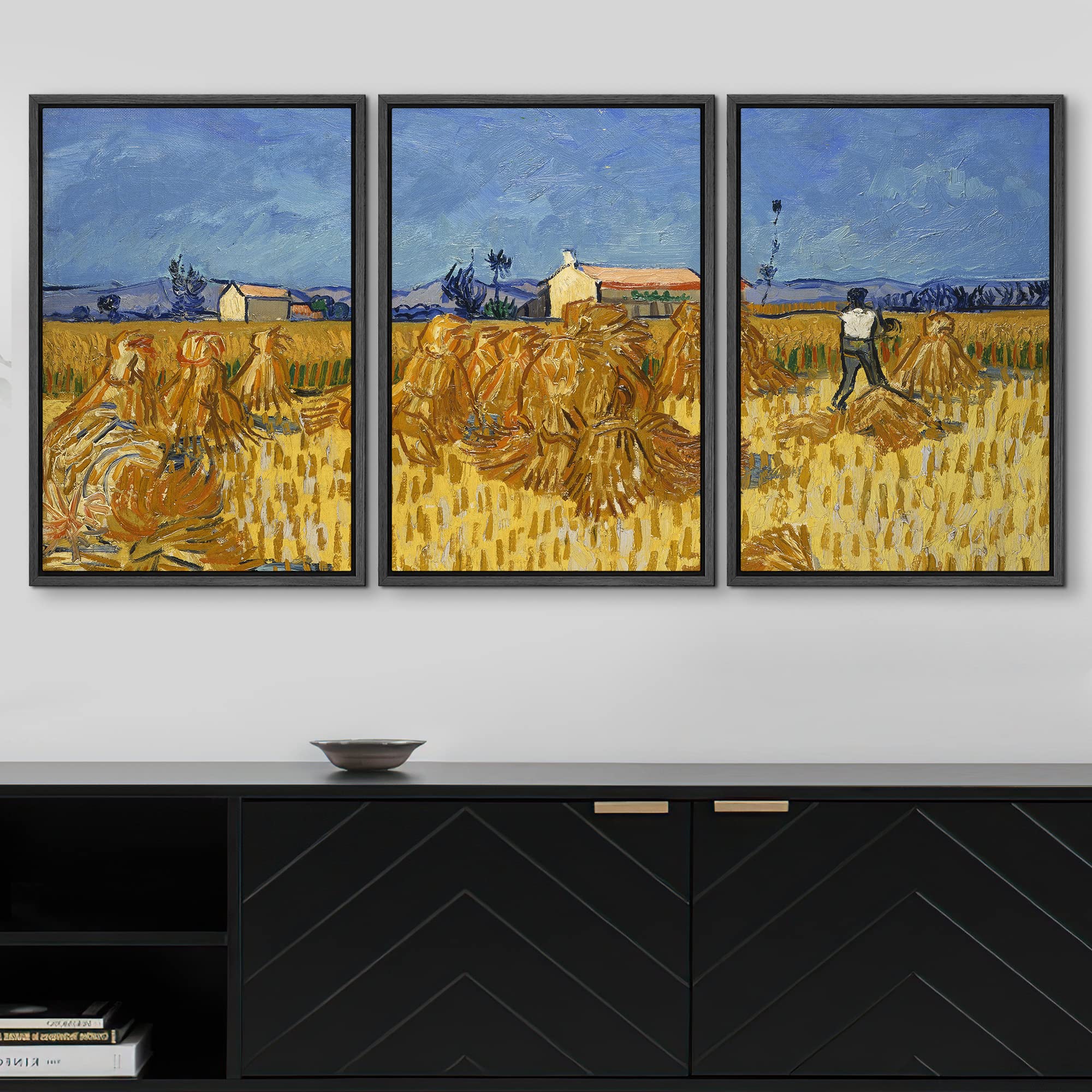 Wall26 Framed Canvas Print Wall Art Set Autumn Corn Harvest In Provence Vincent Van Gogh Classical Illustrations Fine Art Decora