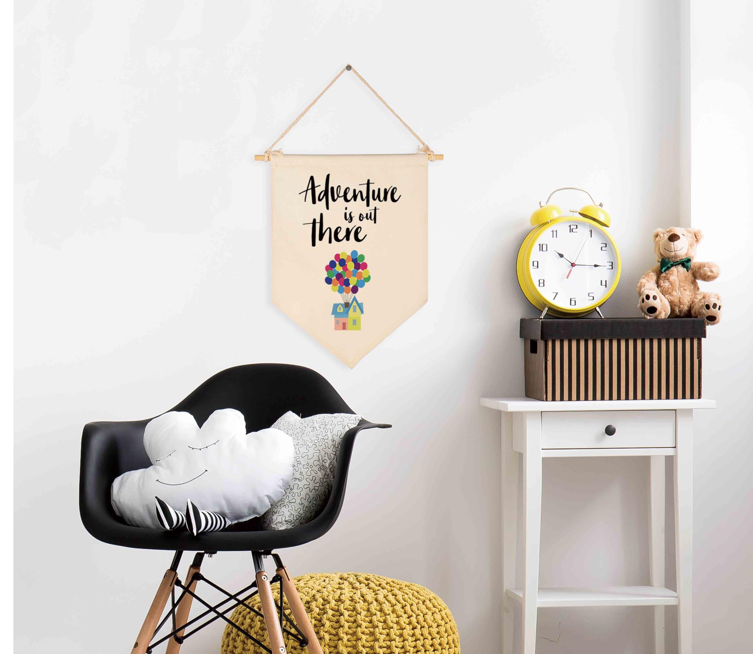 Adventure Is Out There -Canvas Hanging Flag Banner Wall Sign Decor Gift for Baby Kids Girl Boy Nursery Teen Room Front Door - Hydrogen Balloon  Travel Around the World