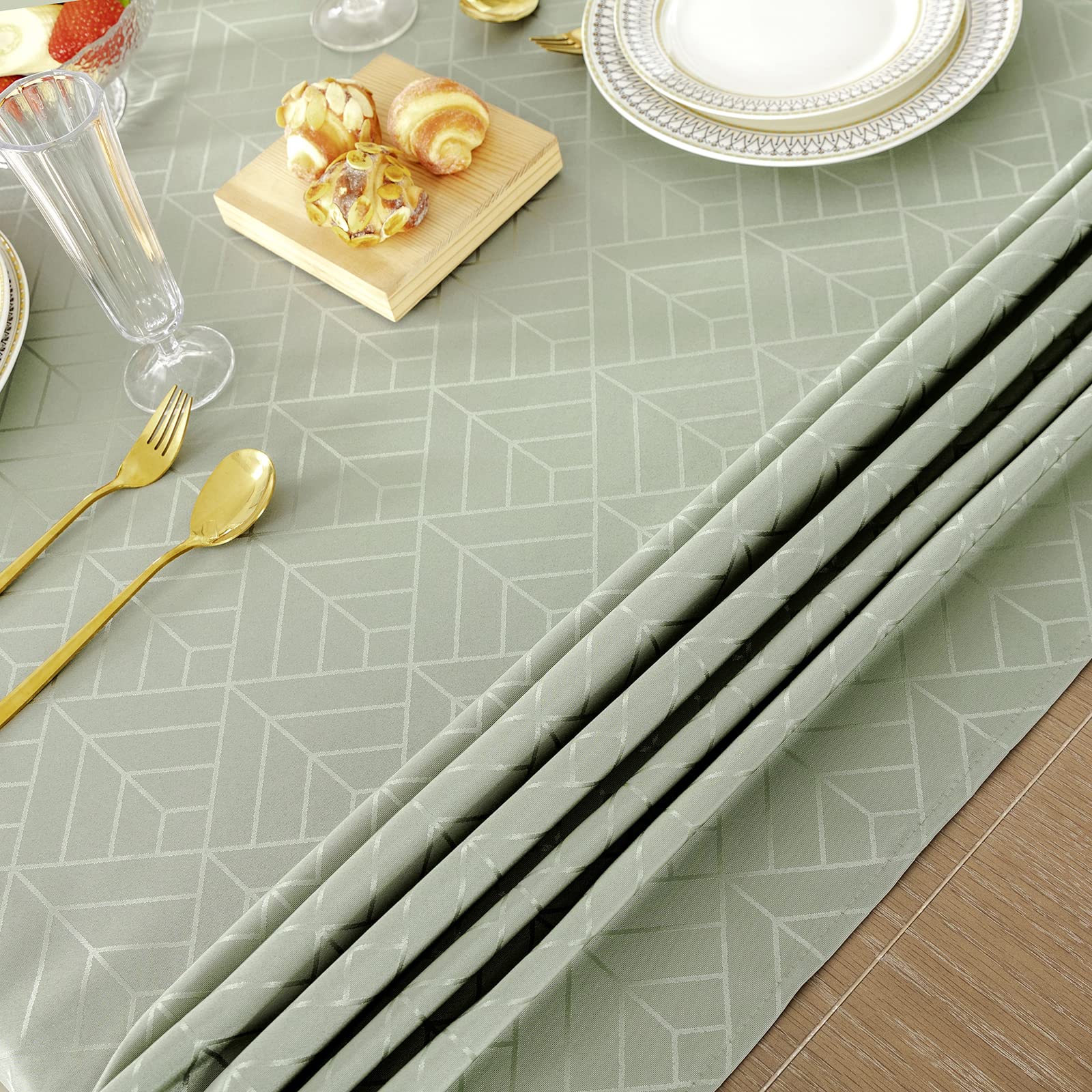 Efficinature Rectangle Tablecloths 60 X 84 Inch Waterproof Washable Sage Green Oblong Table Clothes For 6 Foot Tables Geometry S