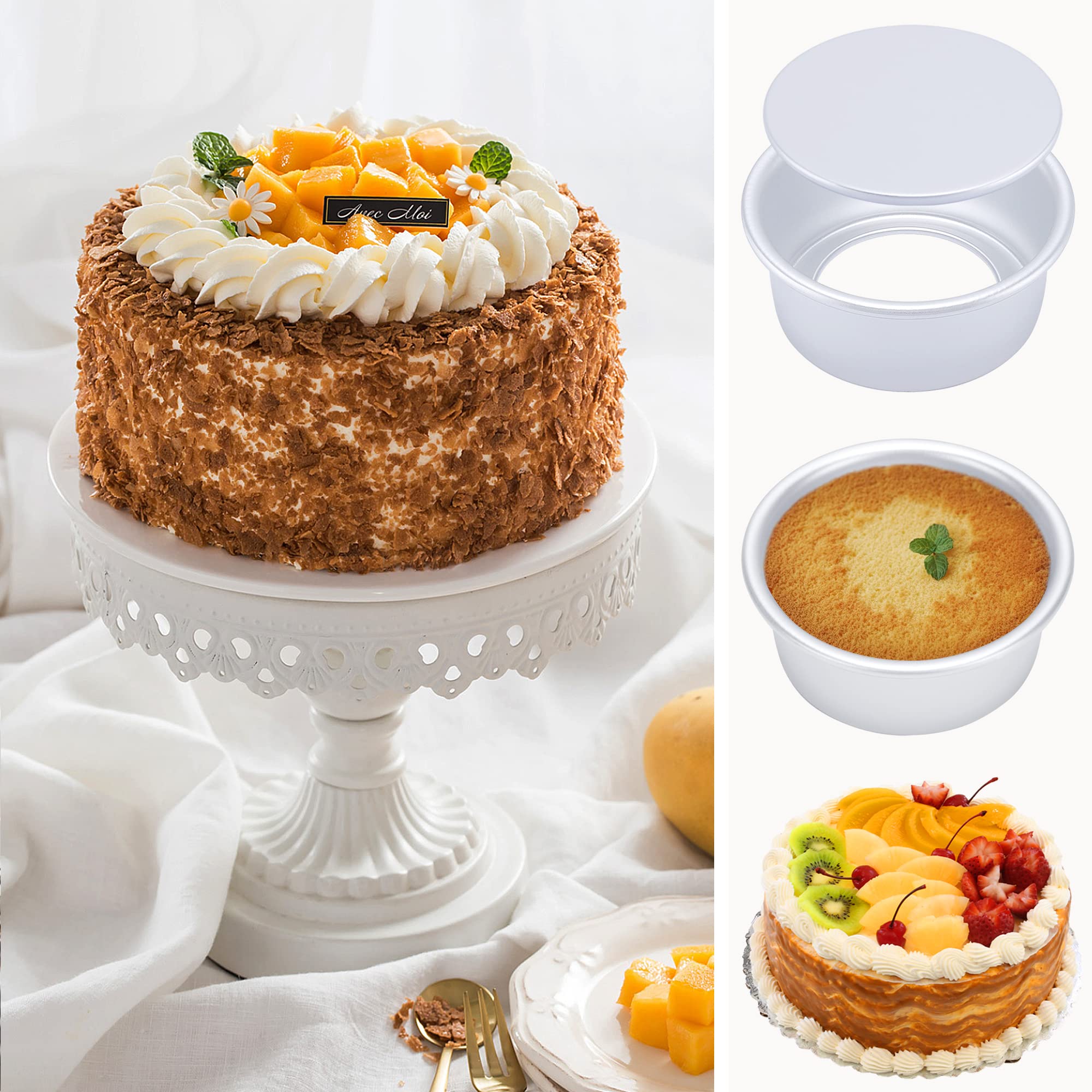 6 Inch Round Cake Pan Set Of 4, Nonstick Aluminum Baking Pans With 100 Sheets Parchment Paper, Tins Bakeware For Making Layered