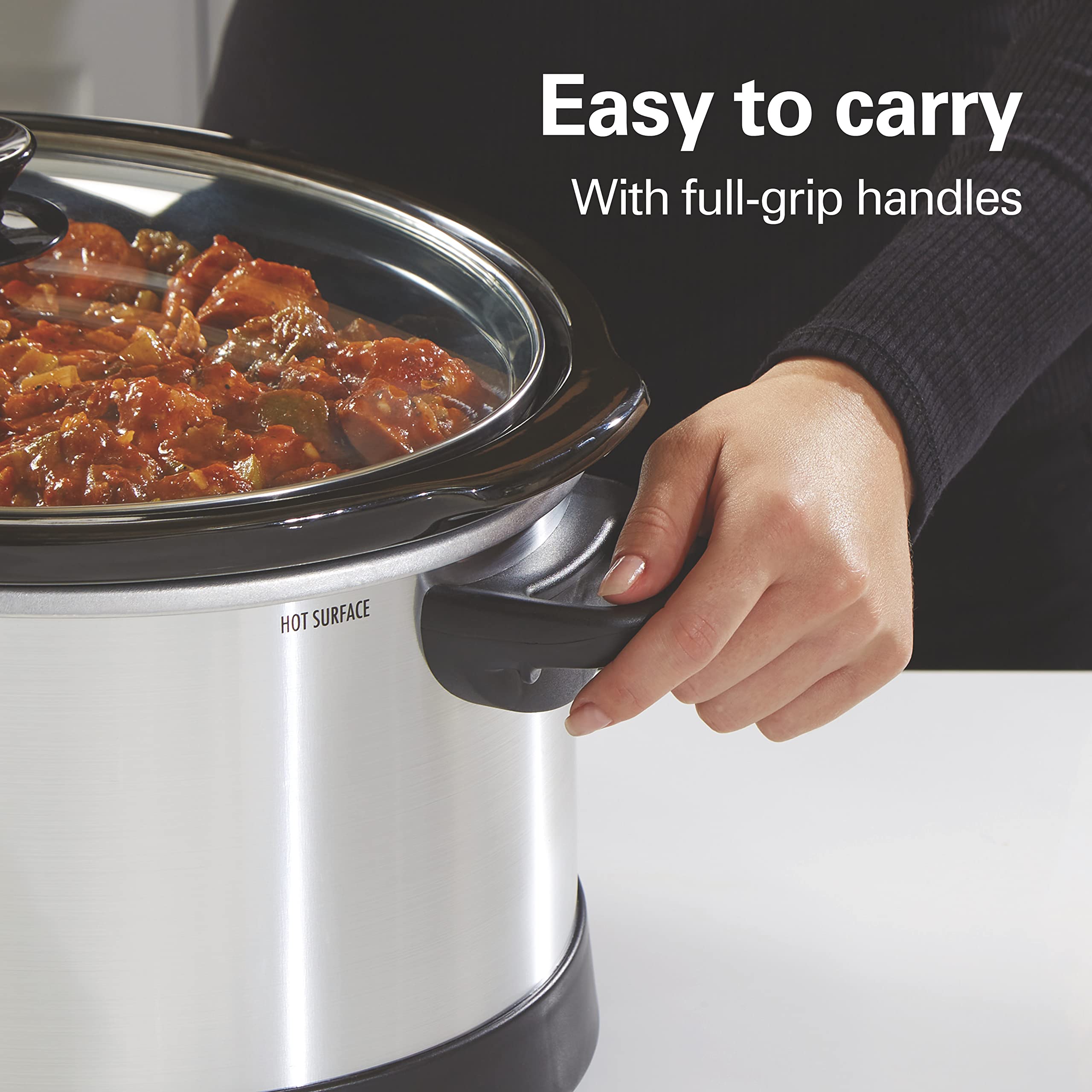 Hamilton Beach 8 Quart Programmable Slow Cooker With Three Temperature Settings, Dishwasher Safe Crock And Lid, Silver (33480)