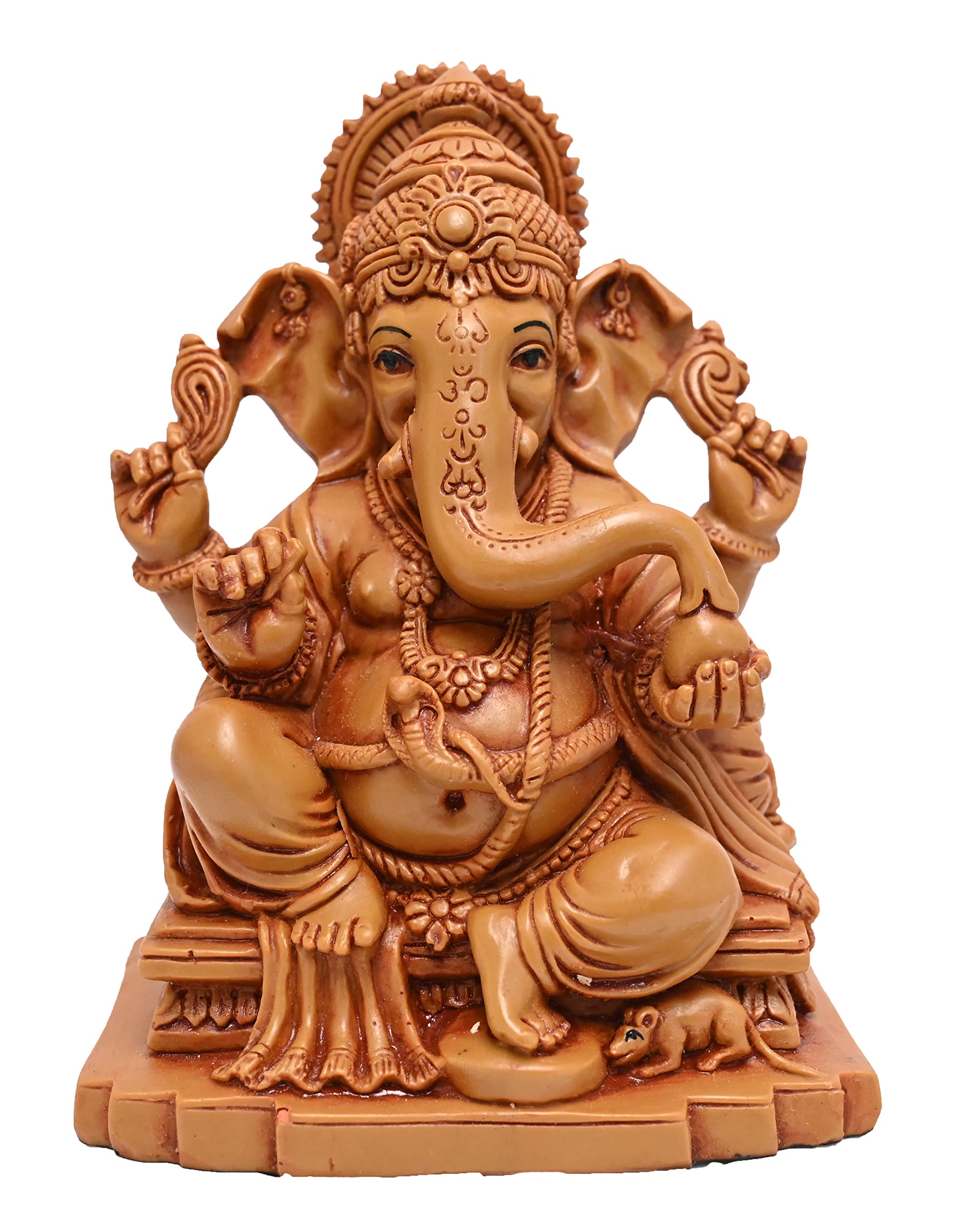 KariGhar Ganesh Ji/Ganpati Bappa 5.5 Inches Idol Perfect For Home/Puja Ghar/Decoration & Gifting (7 X 10 X 14 Cm) D0067, Brown