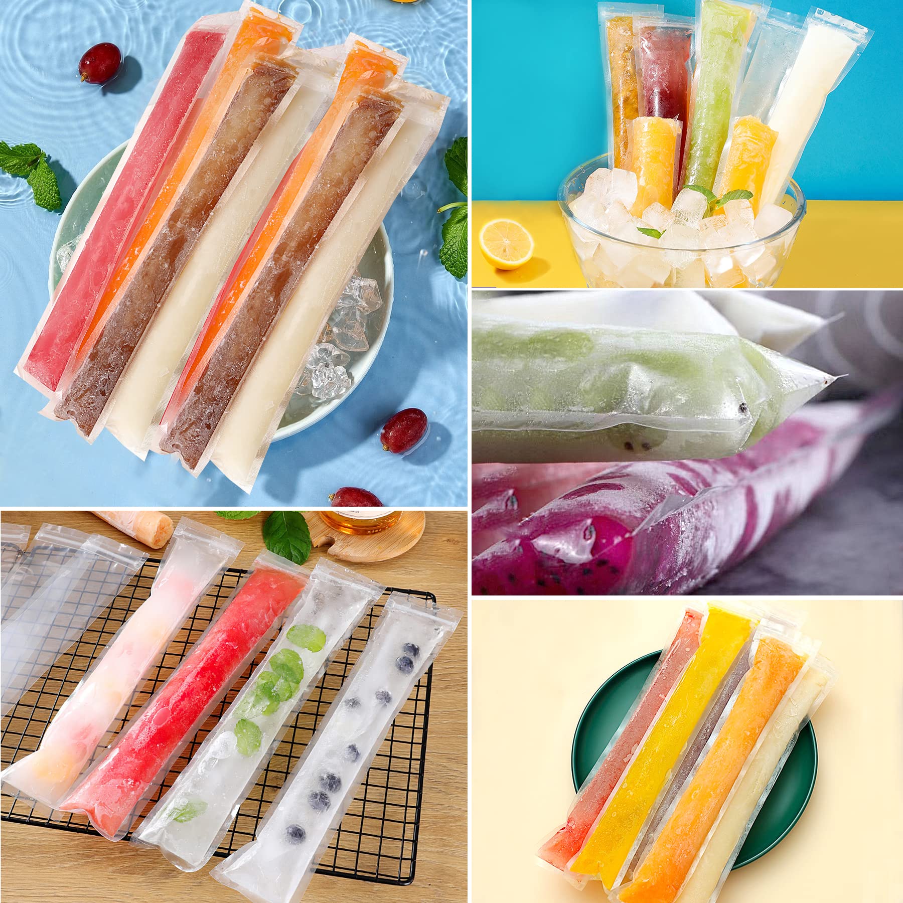 Febsnow 120 Disposable Ice Popsicle Mold Bags Freezer Tubes With Zip Seals For Healthy Snacks,Yogurt Sticks,Juice & Fruit Smooth