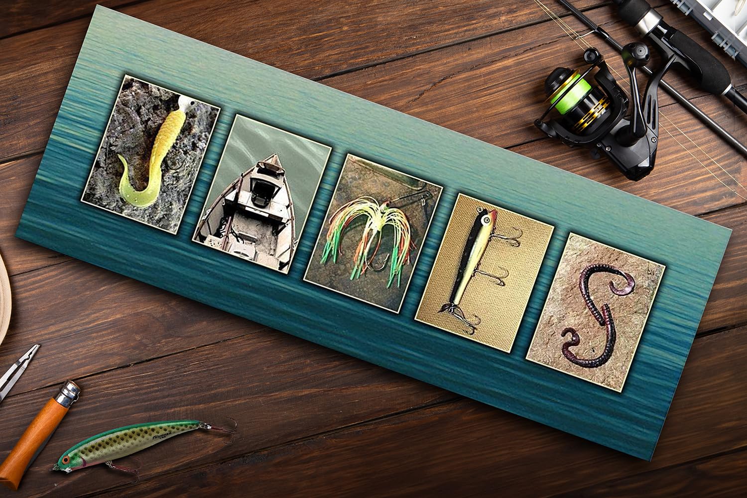 Personalized Fishing Name Alphabet Art - Perfect For The Man Cave, Office, Or Boy'S Room. (Framed Canvas - 13.5 X 32.5)