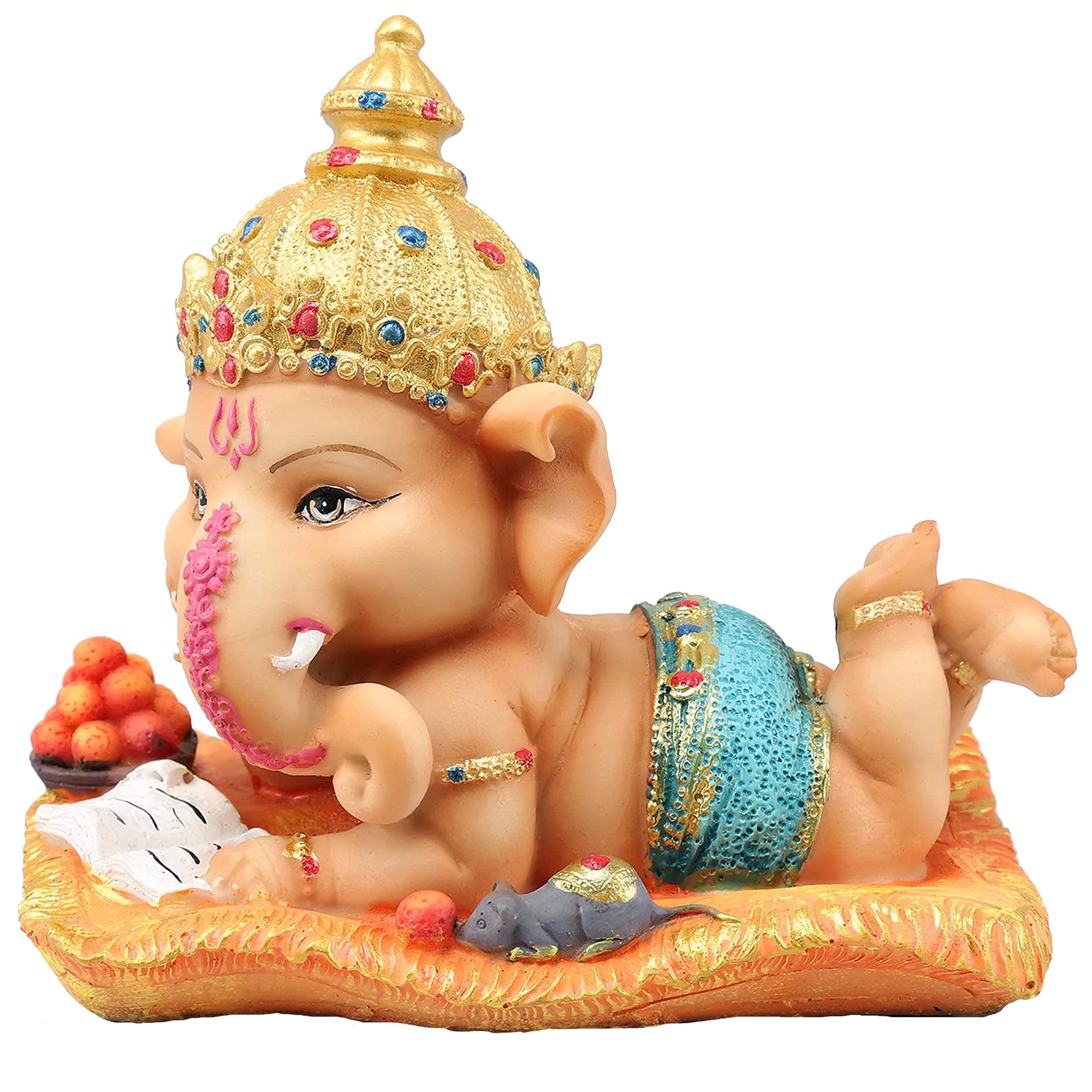 TIED RIBBONS Resin Decorative Ganesh Idol Statue Showpiece (Multi, 16 Cm X 12.9 Cm) - Decoration Items For Home Decor Mandir Tem