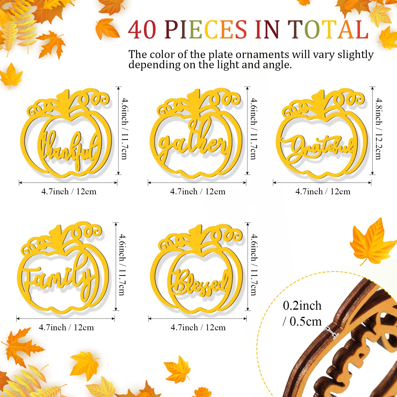 Jetec 40 Pieces Thanksgiving Cutout Letter Sign Pumpkin Dinner Plates Decor Thankful Blessed Grateful Inspirational Letter Cutou