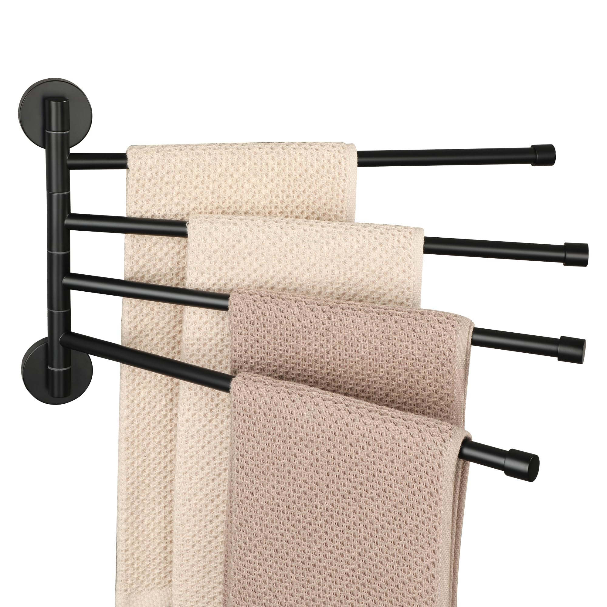 Alise Swivel Towel Rack Folding 4 Arms Hand Towel Bars Towel Hanger for Bathroom Wall Mount Drying Racks for Laundry SUS304 Stainless Steel Swing Out Towel Holder Storage Space Saving Matte Black