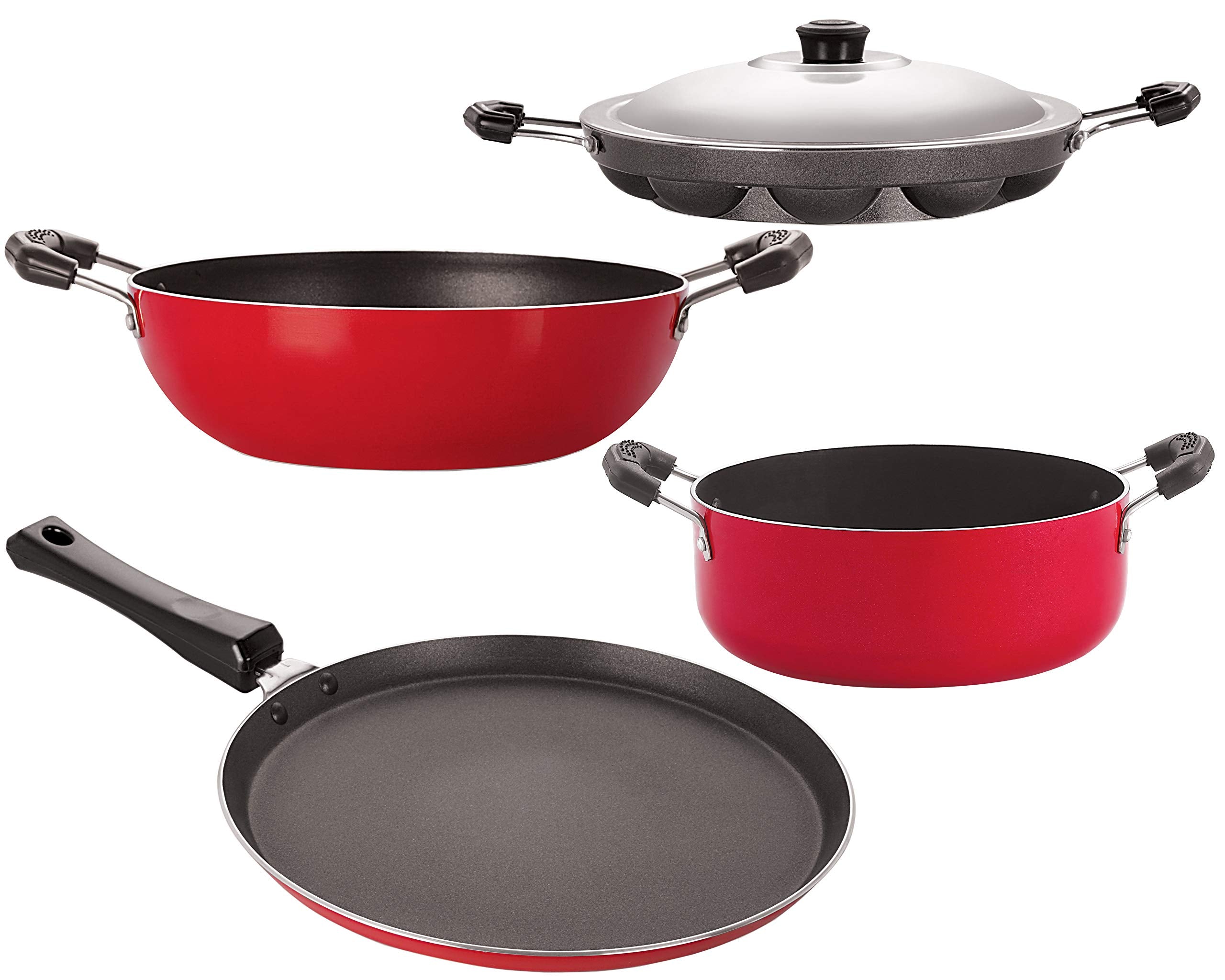 Nirlon NonStick Aluminium 4 Piece NonInduction Cookware Set