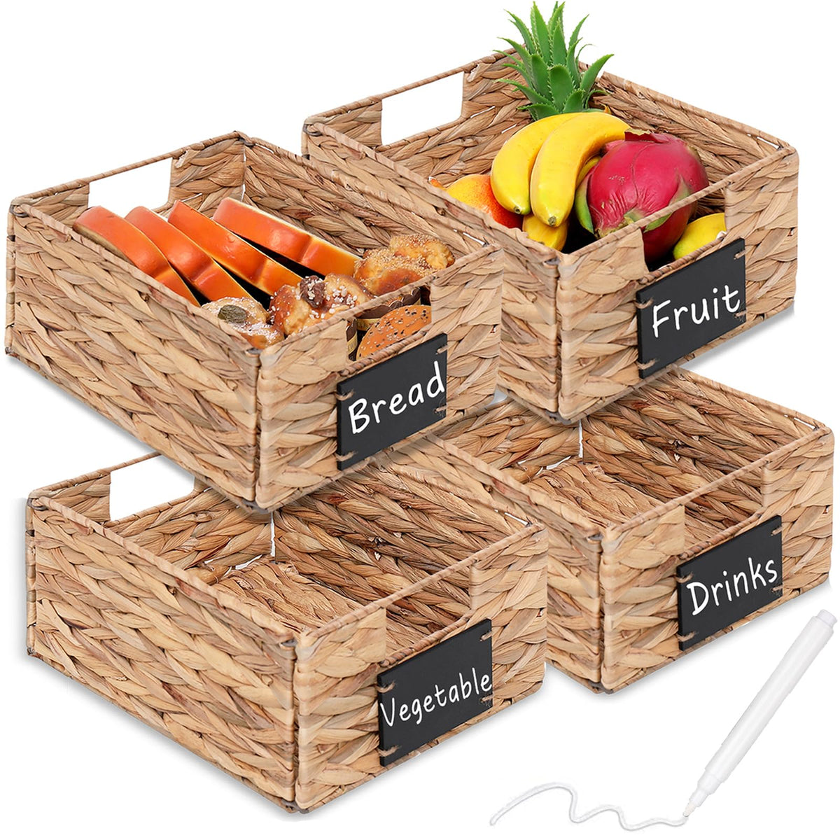 Rectangular Seagrass Baskets Hanging Storage Baskets Kitchen Storage Basket,Foldable Water Hyacinth Basket,Woven Pantry Baskets